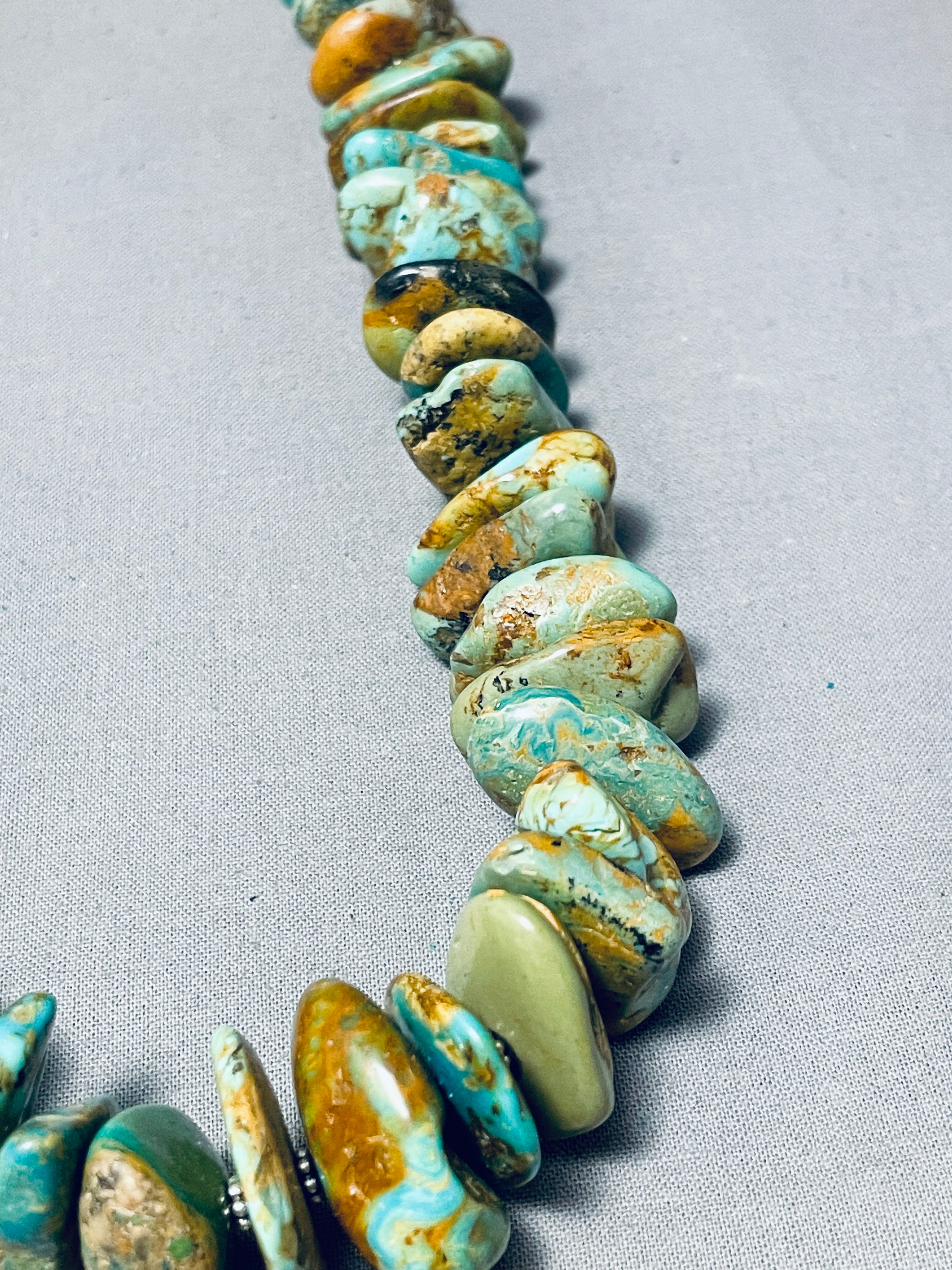 200 Gram Chunky Dunky Native American Navajo Green Turquoise Sterling Silver Necklace - Handmade Jewelry for Women, Boho Chic Accessory for Festivals & Special Occasions