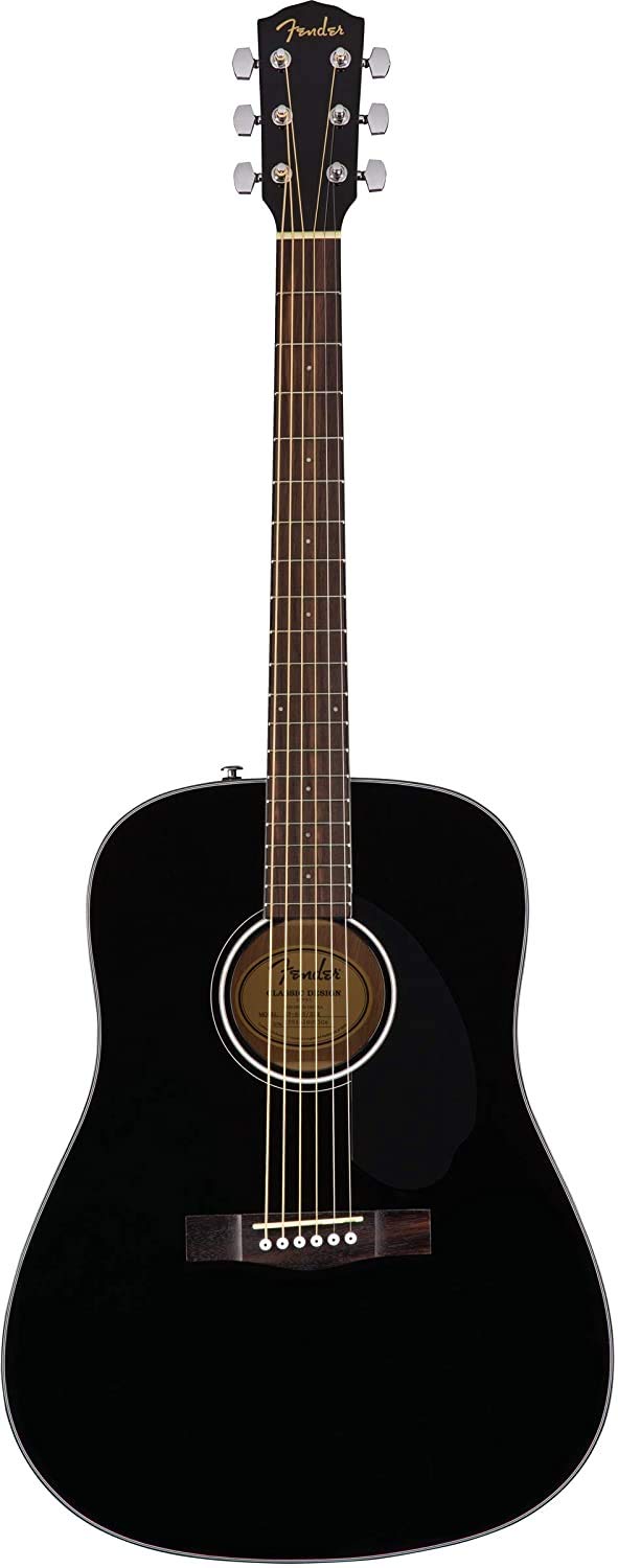 Fender CD-60S Solid Top Dreadnought Acoustic Guitar Bundle - Black with Hard Case, Tuner, Strap, Strings, Picks & Instructional DVD | Perfect for Beginners, Live Performances & Home Practice