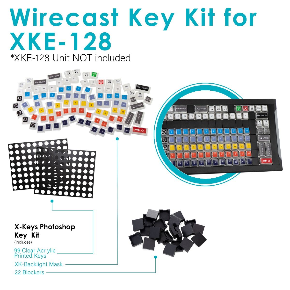XKE 128 Wirecast Key Set - Professional Streaming Keyboard Shortcut Keys for Live Video Production | Perfect for Twitch, YouTube Live & Podcast Streaming