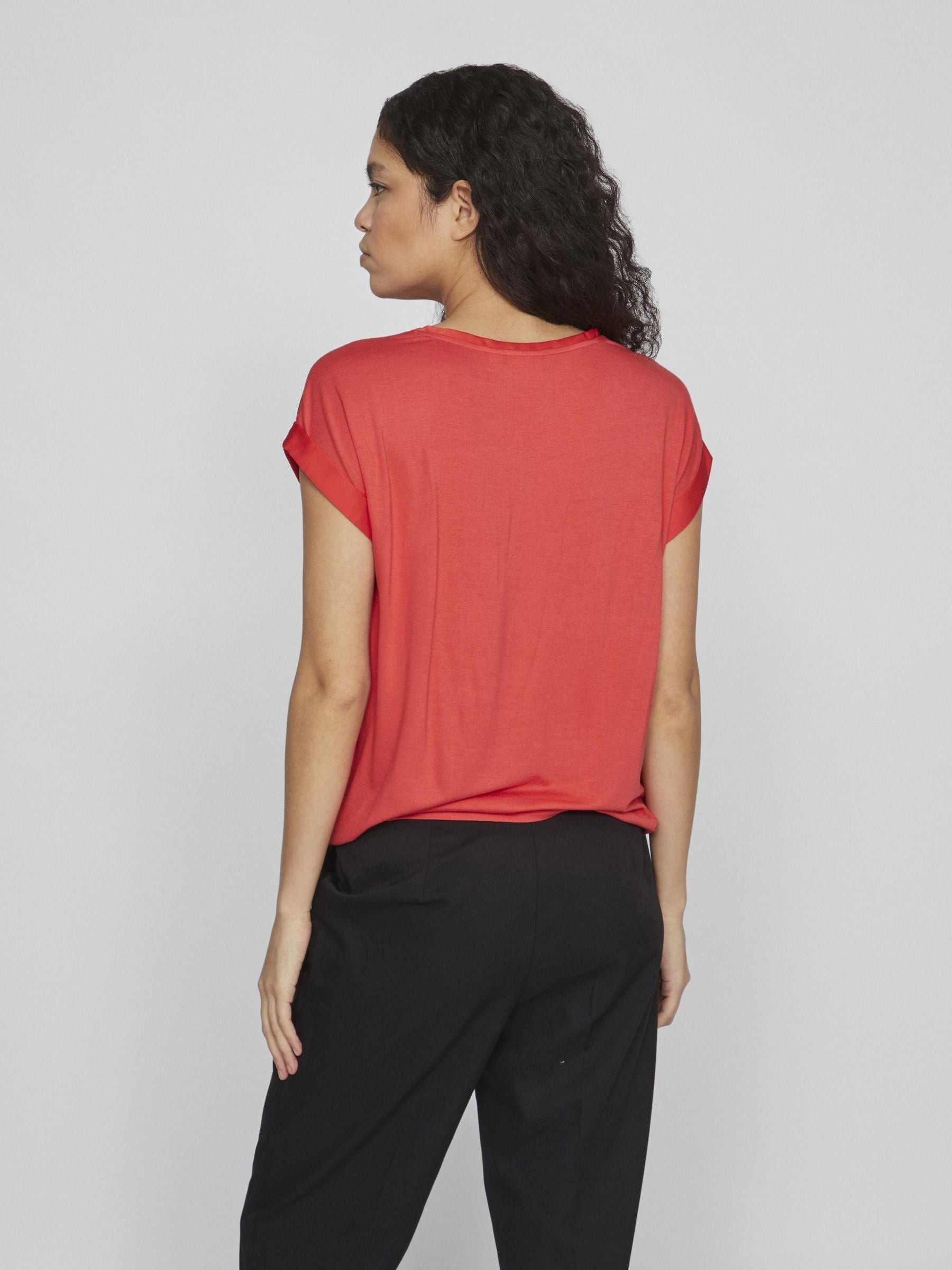 Elle Women's Satin Blouse in Poppy Red - Elegant Long Sleeve Shirt for Work, Party & Special Occasions