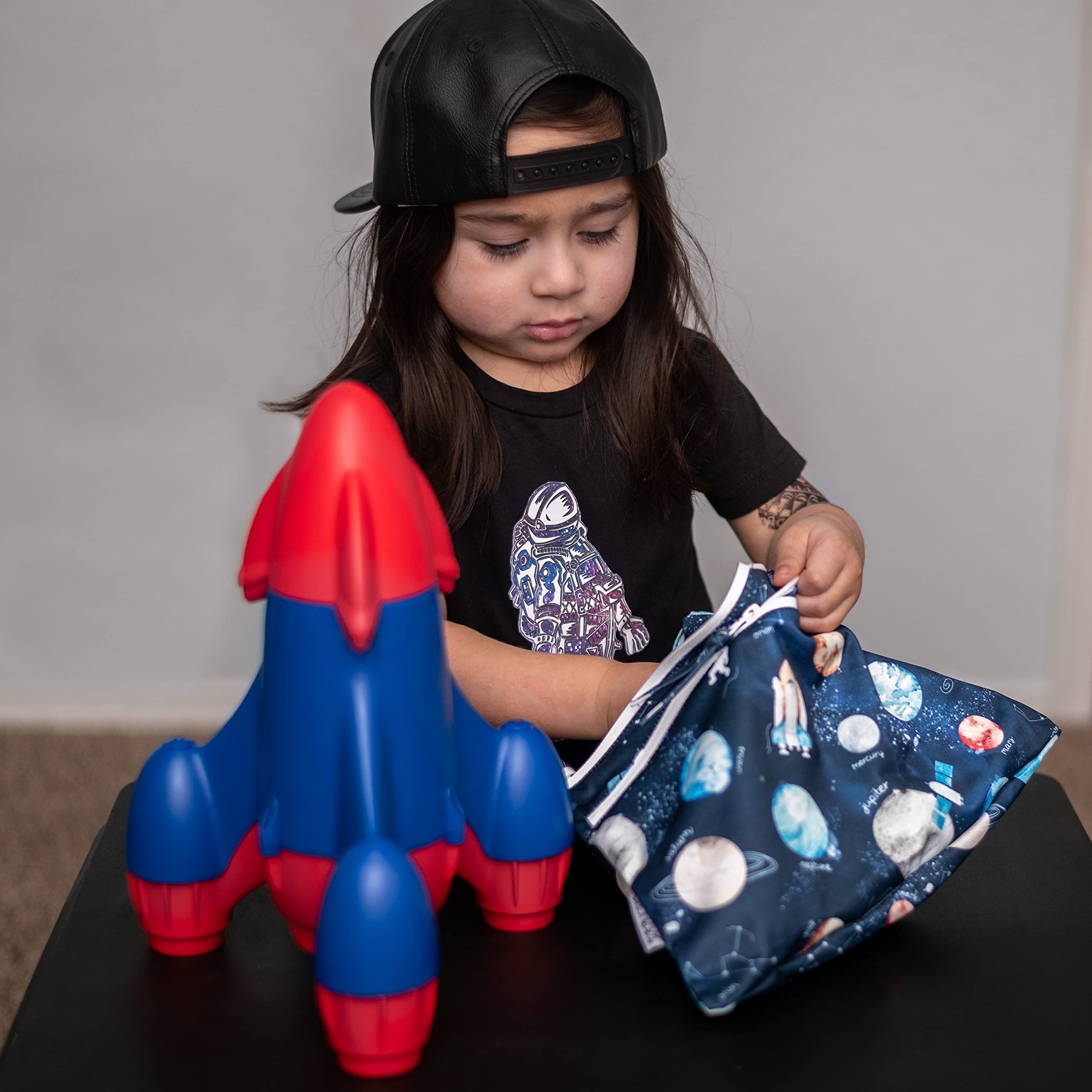 BapronBaby Outer Space Wet Dry Bag - Waterproof Reusable Storage Pouch with Two Zipper Pockets for Diapers, Swimsuits, Snacks & Baby Essentials - Machine Washable 11