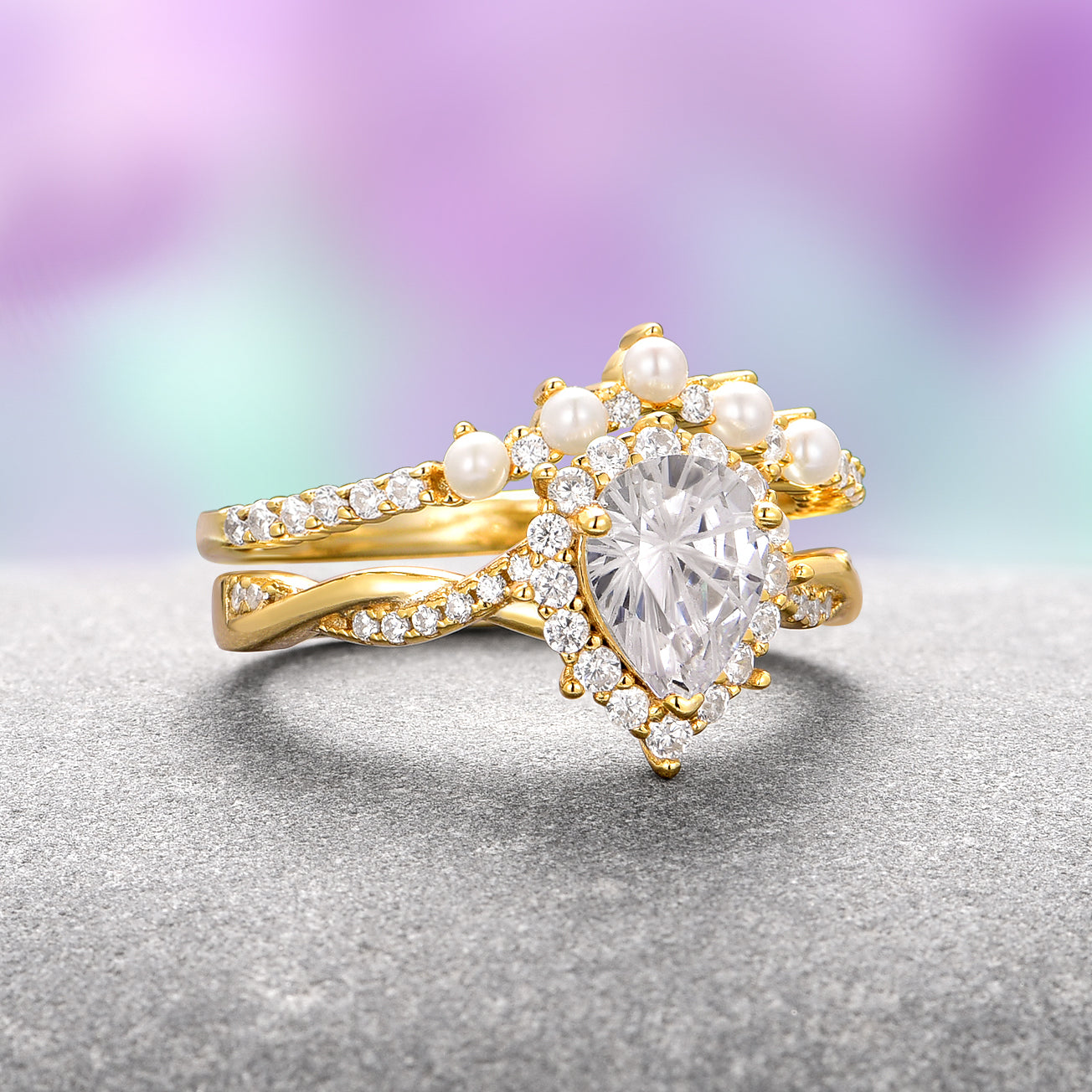 Briar Lab Grown Diamond & Pearl Ring Set in 14K Solid Yellow Gold - IGI Certified for Engagement, Wedding, Anniversary & Special Occasions