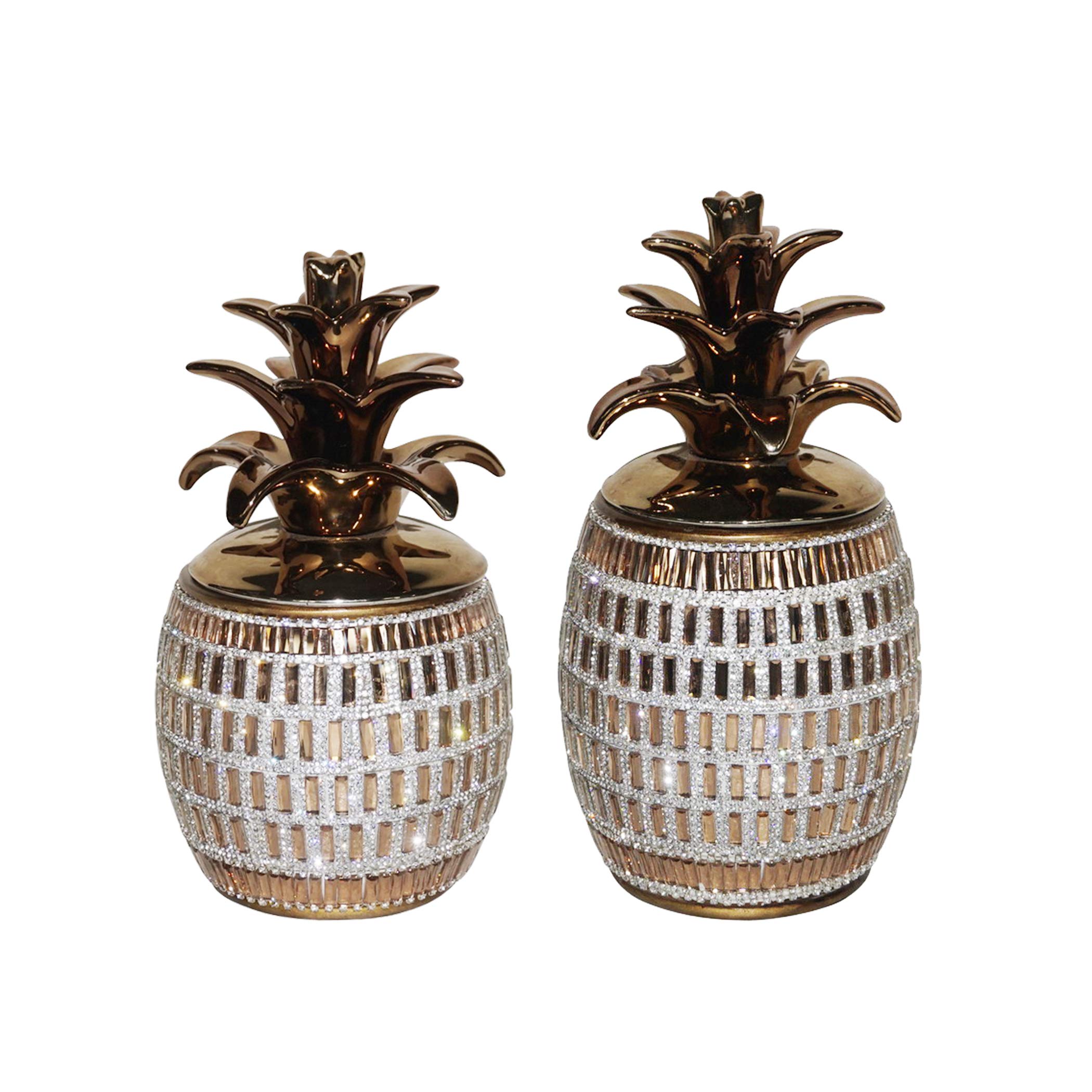 Rose Gold Pineapple Decorative Canister Set of 2 - Airtight Kitchen Storage Jars for Sugar, Flour & Coffee - Perfect for Farmhouse & Coastal Home Decor