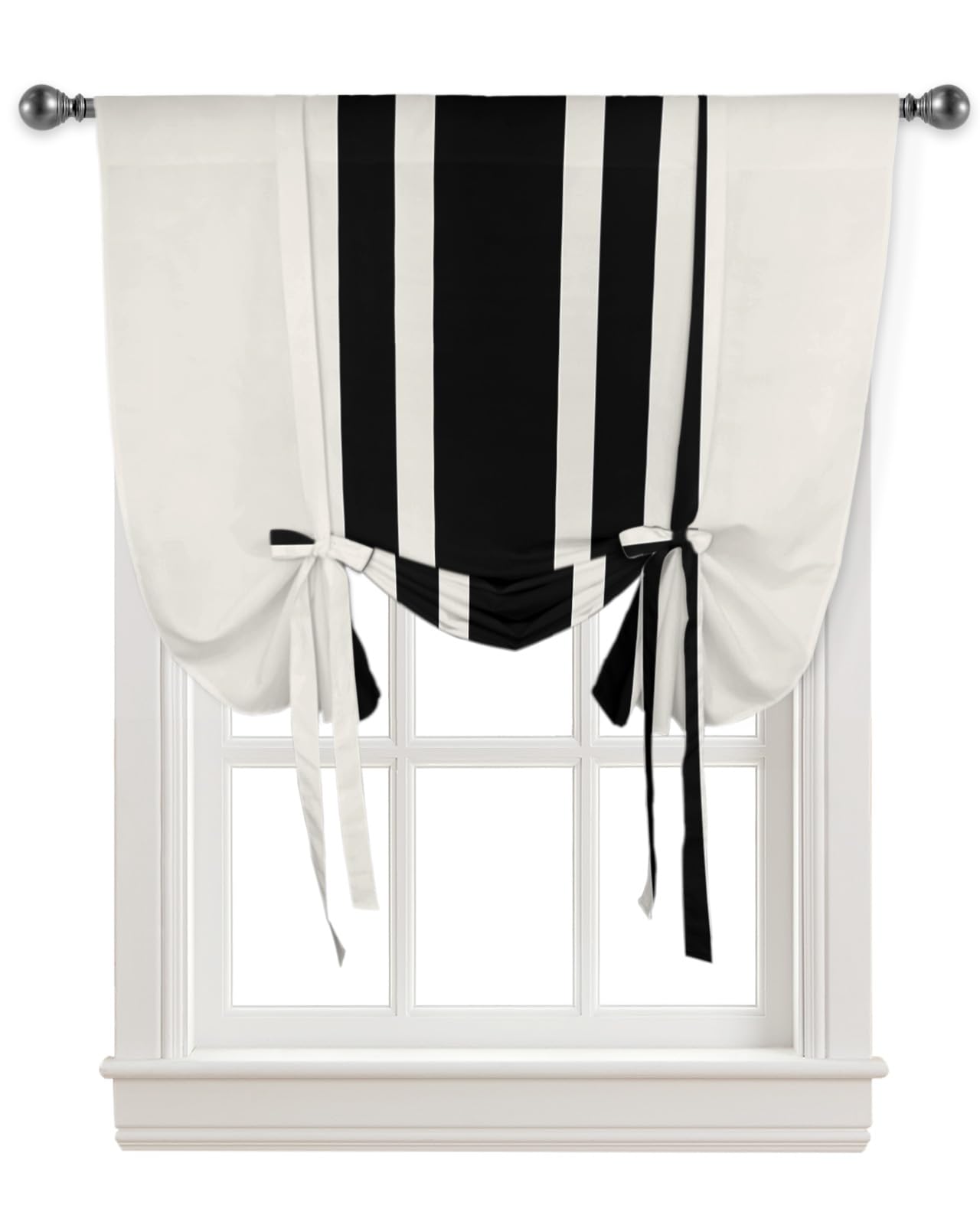 Black and White Striped Rustic Farmhouse Balloon Window Curtain - Adjustable Tie-Up Rod Pocket Short Curtain for Small Windows (34x45 Inch) - Perfect for Kitchen, Countryside Decor & Christmas Holiday Decorations