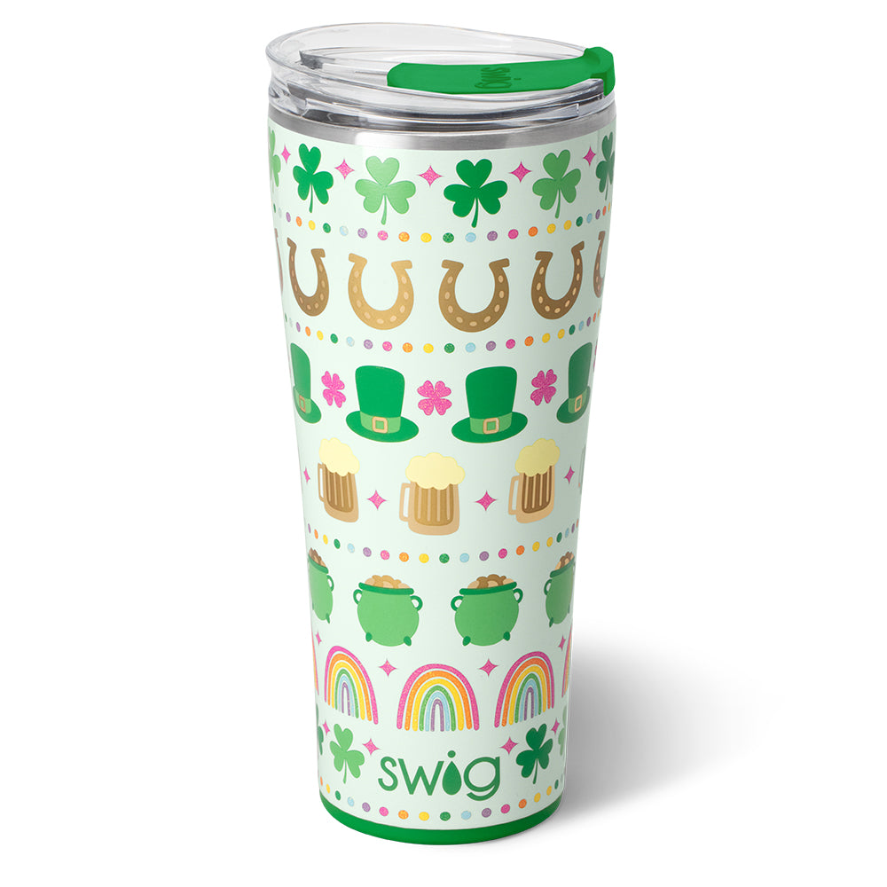 32oz Lucky Charm Tumbler with Lid and Straw - Insulated Stainless Steel Travel Mug for Hot & Cold Drinks - Perfect for Office, Gym, Hiking and Outdoor Activities