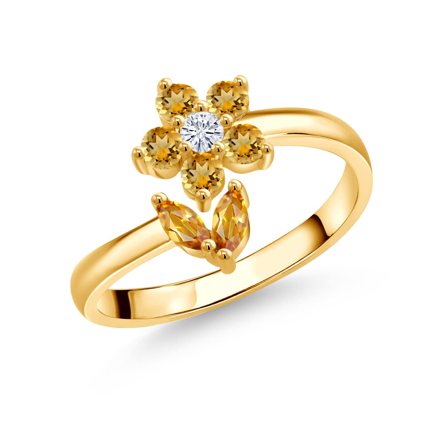 18K Gold Citrine Flower Ring for Women - 0.54 Ct Marquise Gemstone Jewelry for Parties & Gifts