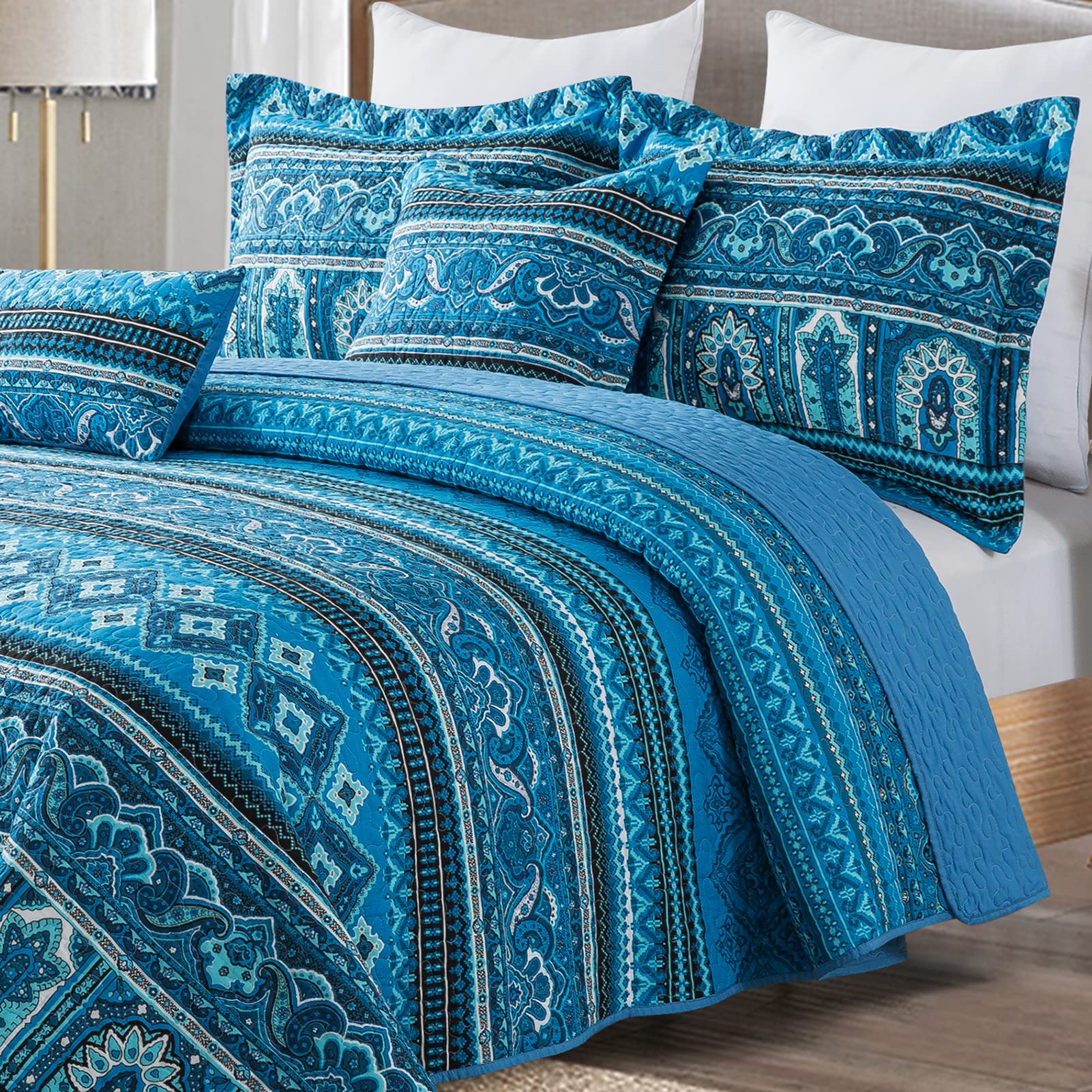 BEDIFANY King Size Cotton Quilt Set - Lightweight Reversible Boho Bedspread & Quilted Coverlet for All Seasons (3-Piece) - Perfect for Master Bedroom, Guest Room, and Home Decor