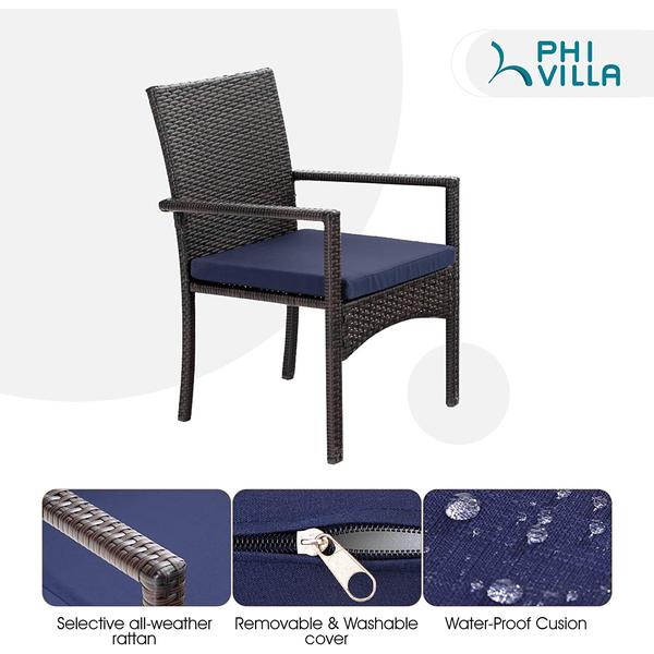 MFSTUDIO Rattan Steel Patio Chairs with Cushions - Set of 2 Outdoor Dining Chairs for Garden, Poolside, Deck & Backyard Relaxation