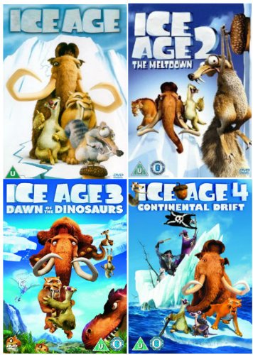 Ice Age 1-4 Complete DVD Collection Set - Ice Age, Ice Age 2: The Meltdown, Ice Age 3: Dawn of the Dinosaurs, Ice Age 4: Continental Drift - Family Movie Night, Kids Entertainment, Animated Film Series for All Ages