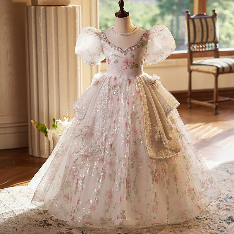 Elegant Baby Puff Sleeve Ball Gown - Toddler Princess Birthday Party Dress for Girls - Perfect for Birthday Parties, Photo Shoots, and Special Occasions