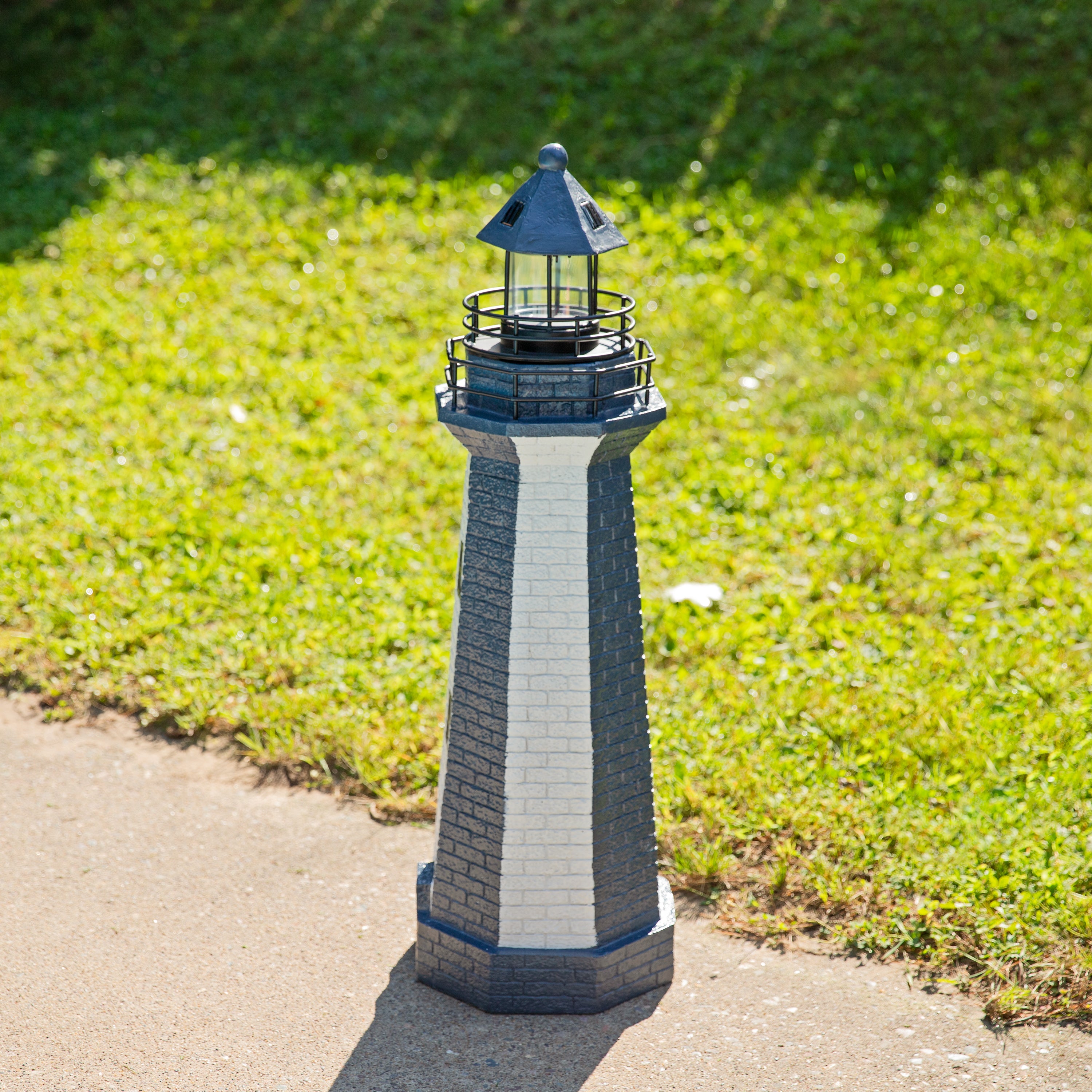 Sunnydaze Solar-Powered Striped LED Lighthouse Outdoor Decor - 36