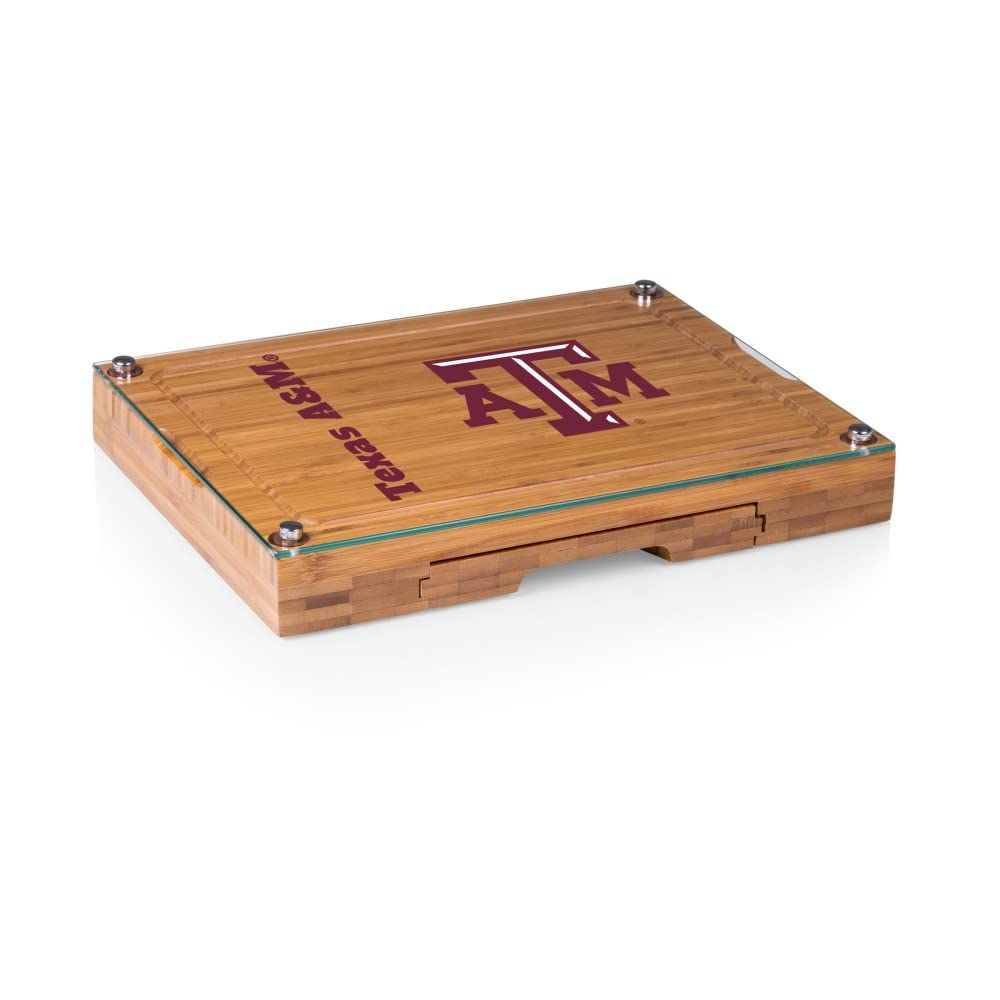 PICNIC TIME NCAA Concerto Glass Top Cheese Board and Knife Set - Bamboo Charcuterie Board with Glass Top Cutting Board for Cheese, Charcuterie, and Appetizers - Perfect for Parties, Picnics, and Entertaining
