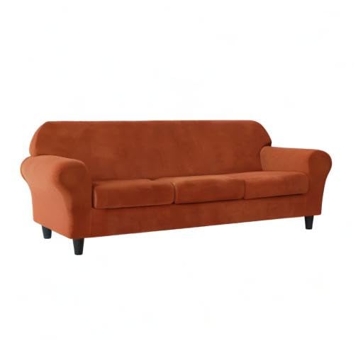 Stretch Velvet Sofa Slipcover - Ultra Soft Furniture Protector for Pets & Kids - Red Brown Large Couch Cover - Perfect for Living Room, Family Room & Pet-Friendly Homes