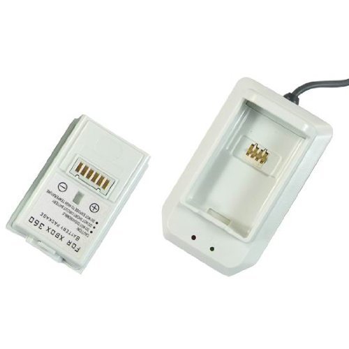 Premium USB Charger Dock Station with Rechargeable Battery for Microsoft Xbox 360 Wireless Controller - White | Fast Charging Gaming Accessory for Xbox 360 Controllers | Perfect for Gaming Sessions, Multiplayer Parties & Home Entertainment Setups