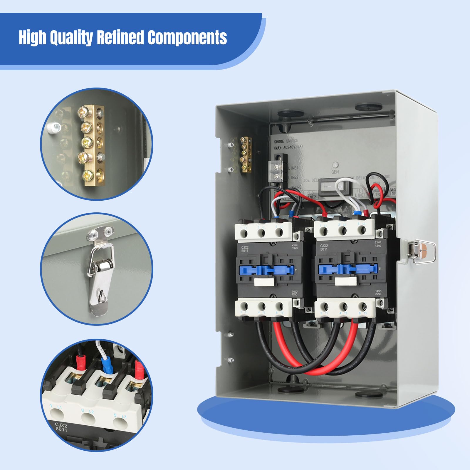 50 Amp RV Automatic Transfer Switch - 120/240V AC Power Monitoring Safety Switch with Dual Protection for RVs & Campers | Perfect for Outdoor Power Backup & Emergency Power Transfer