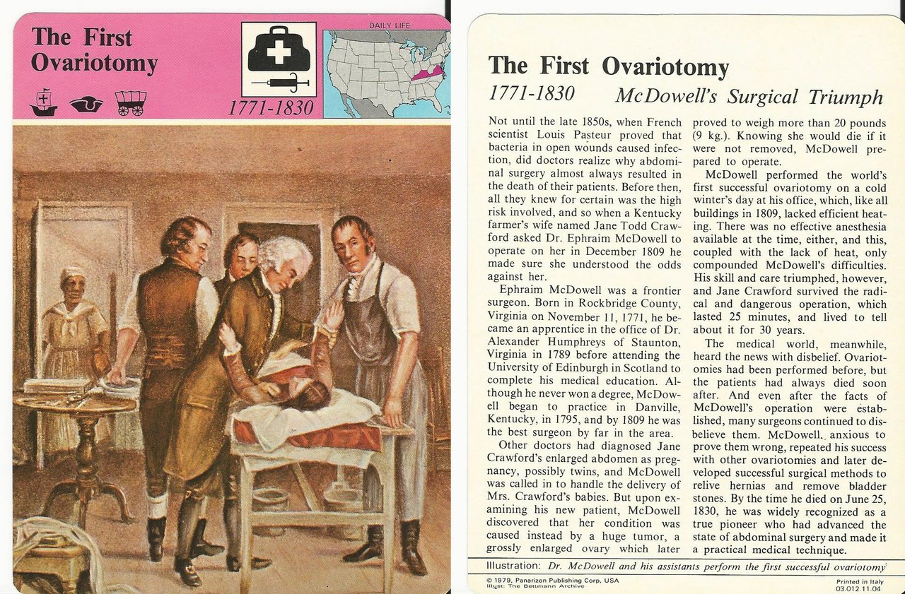 1979 Panarizon Story of America - First Ovariotomy by Dr. McDowell on November 4 | Vintage Medical History Collectible for Historians and Antique Enthusiasts