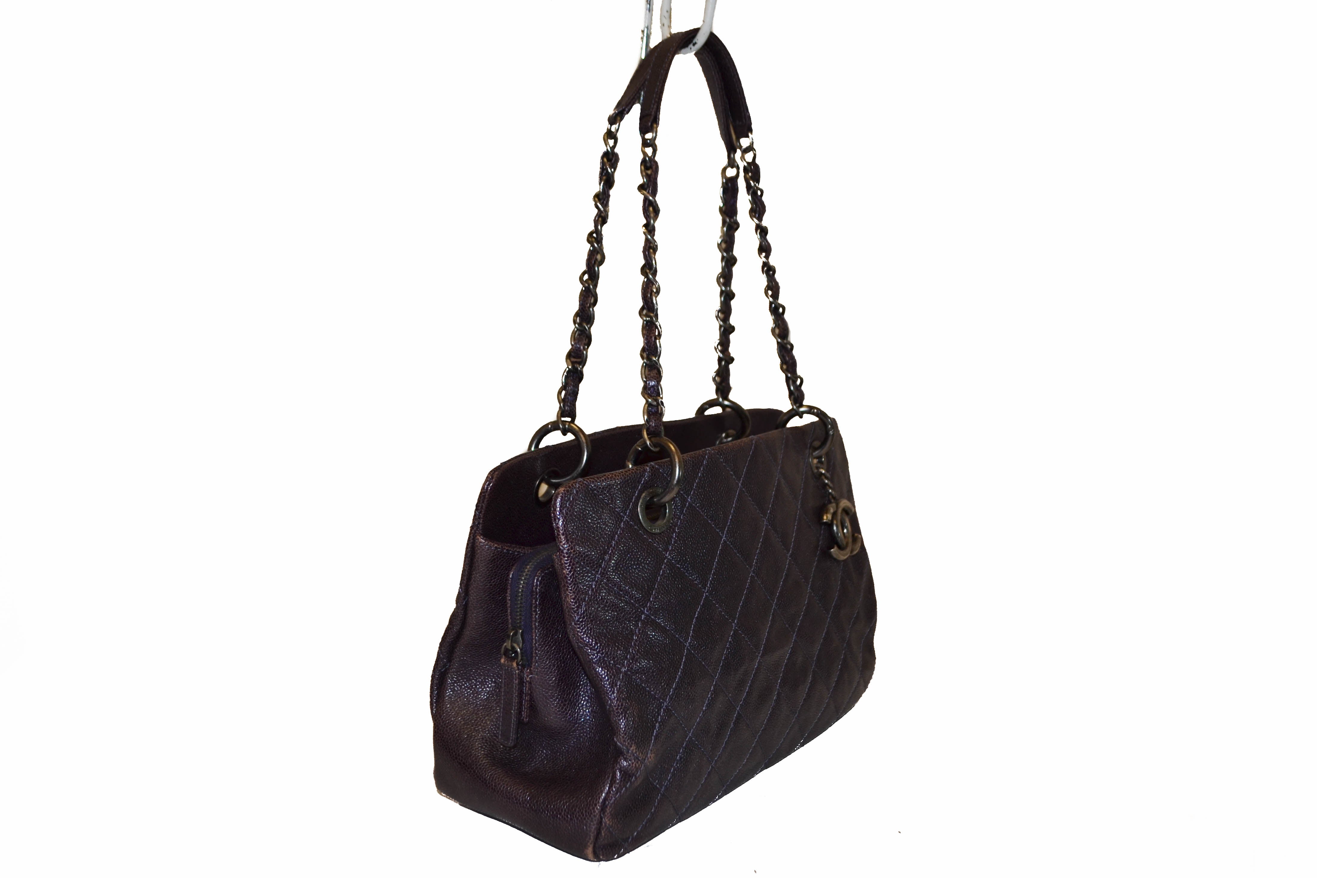 Authentic Chanel Quilted Caviar Leather Shoulder Bag in Metallic Purple - Luxury Designer Handbag for Women, Perfect for Parties, Date Nights & Special Occasions