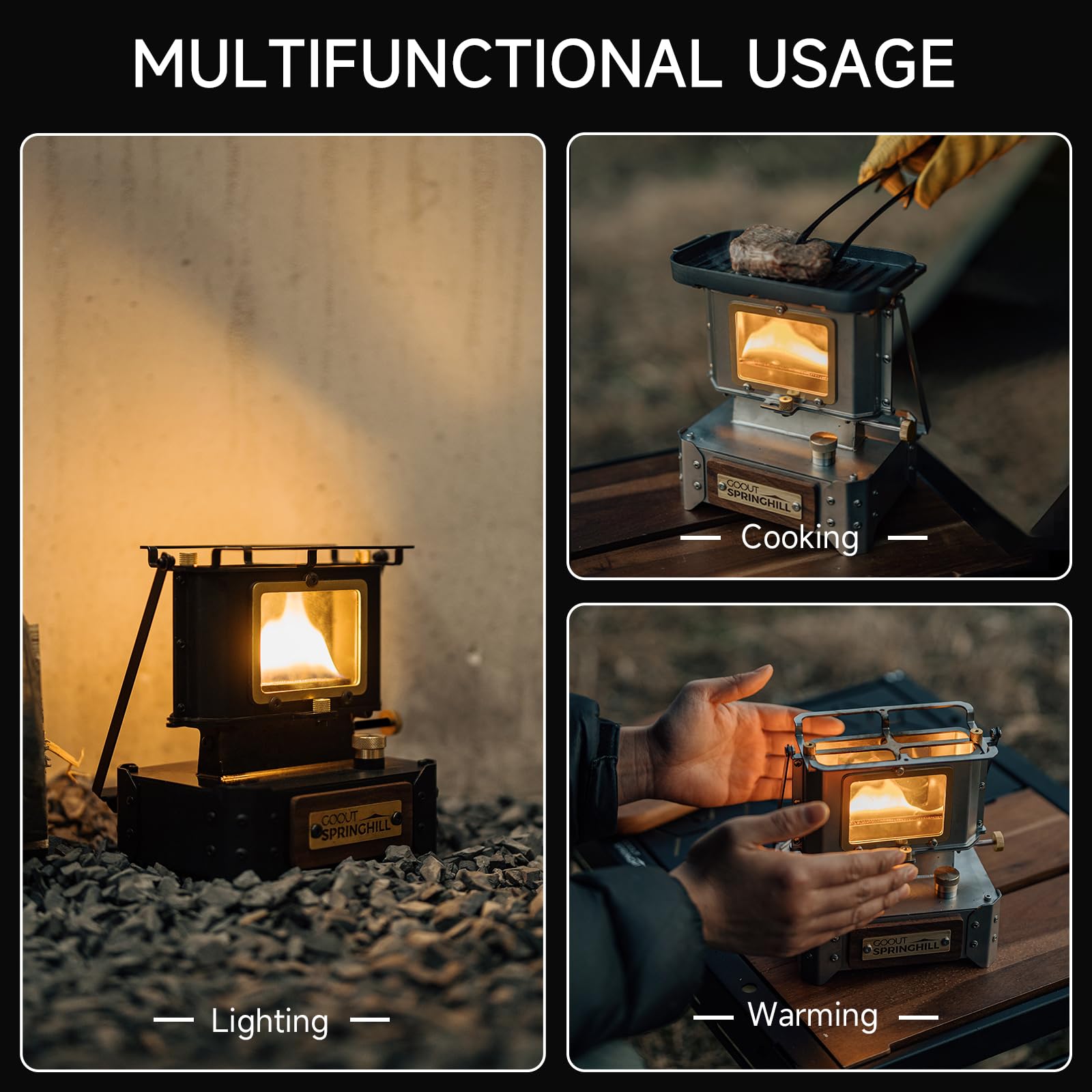 Portable Camping Stove & Oil Lamp - Compact 6.3x4.7x7.5 Inch Outdoor Cooking & Lighting Gear with Storage Bag (Black) - Perfect for Backpacking, Emergency Preparedness, and Campfire Cooking