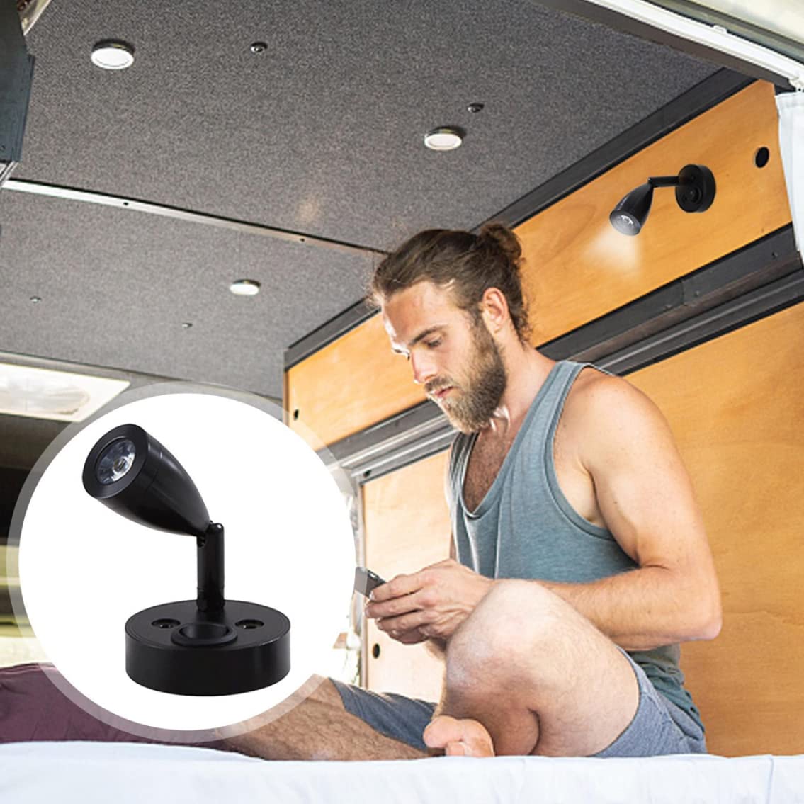12V LED Reading Light - 3W Wall Sconce for Bedroom, RV, Boat & Motorhome - Black Set of 2 - Perfect for Night Reading, Cabinet Display & Bedside Lighting - Energy Efficient 12V LED Spot Light