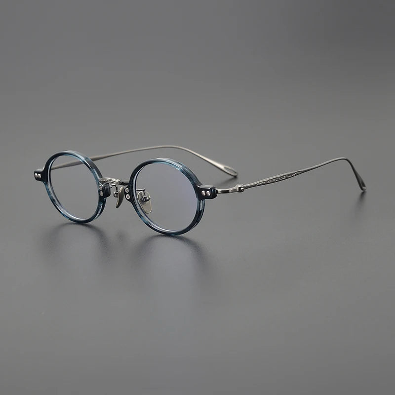 Stylish Black Unisex Acetate & Titanium Round Eyeglasses Frame 65956 - Perfect for Work, Reading & Fashion Accessories