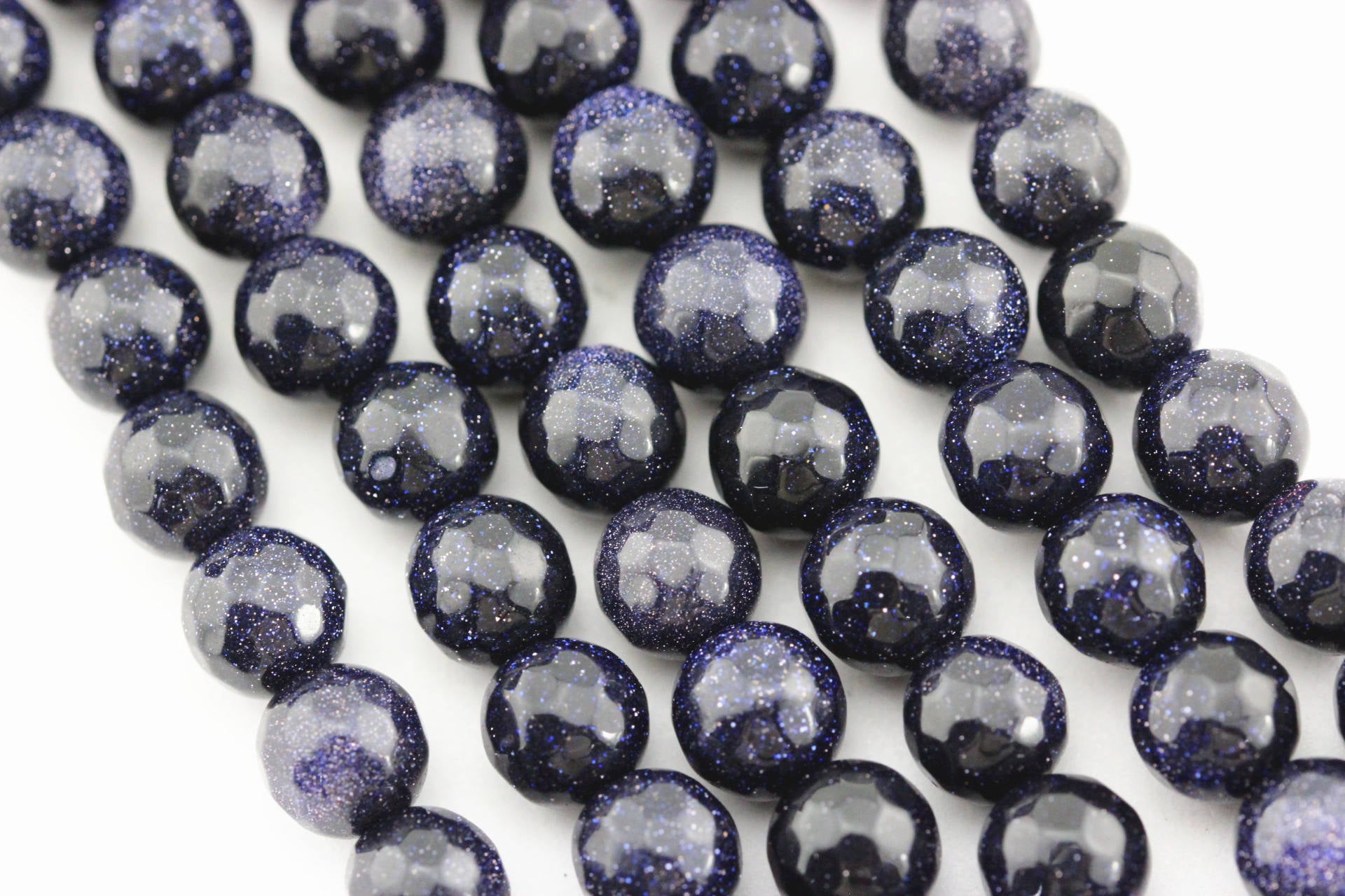 Blue Sand Goldstone Faceted Round Beads 6mm 8mm 10mm 15.5 Inch Strand - Perfect for Jewelry Making, DIY Crafts, Bracelets & Necklaces