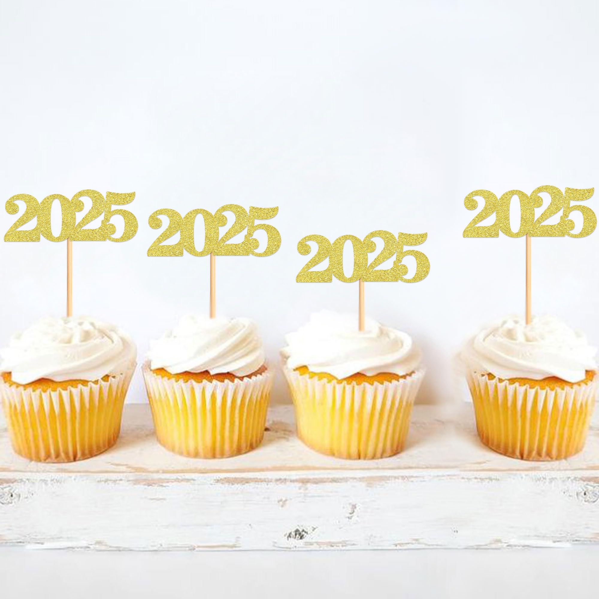 40 Pcs Gold Glitter New Year Cupcake Toppers 2025 - Cheers to 2025 Cake Picks for New Year's Eve Party Decorations - Perfect for Birthday, Wedding & Holiday Celebrations