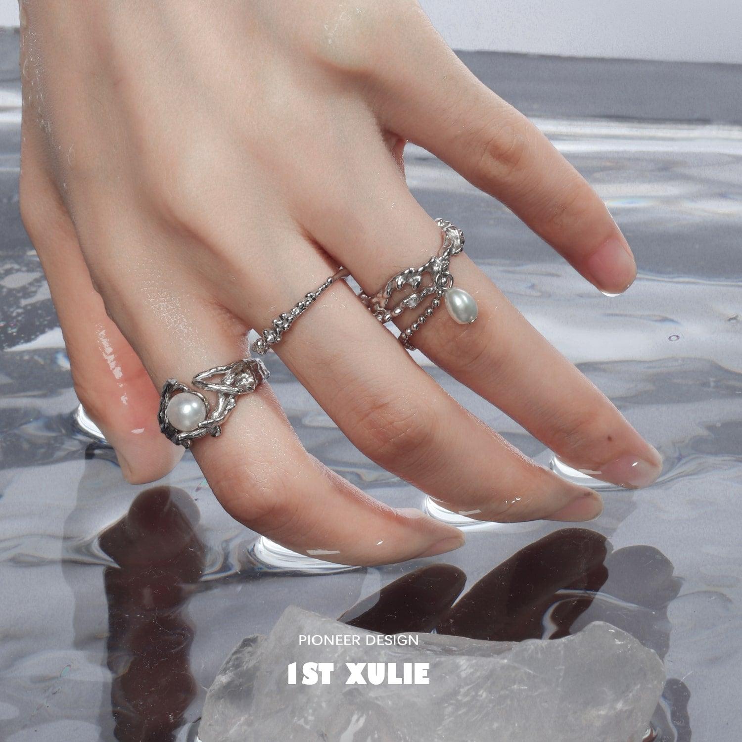 Mermaid Tears Sterling Silver Adjustable Opening Ring – Unique Irregular Design for Women | Perfect for Gifts, Parties & Everyday Wear
