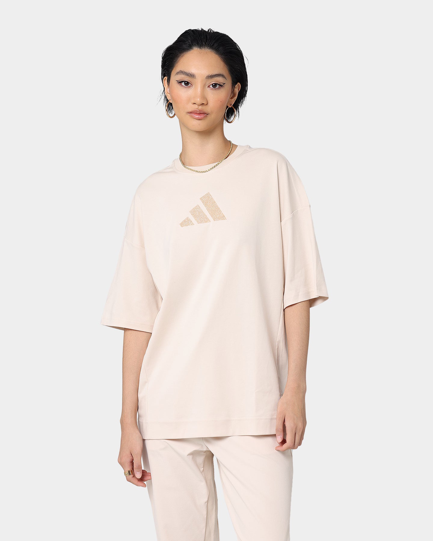 Adidas Women's Swarovski Crystal Embellished T-Shirt - Halo Ivory Cotton Tee for Casual Wear & Everyday Outfits