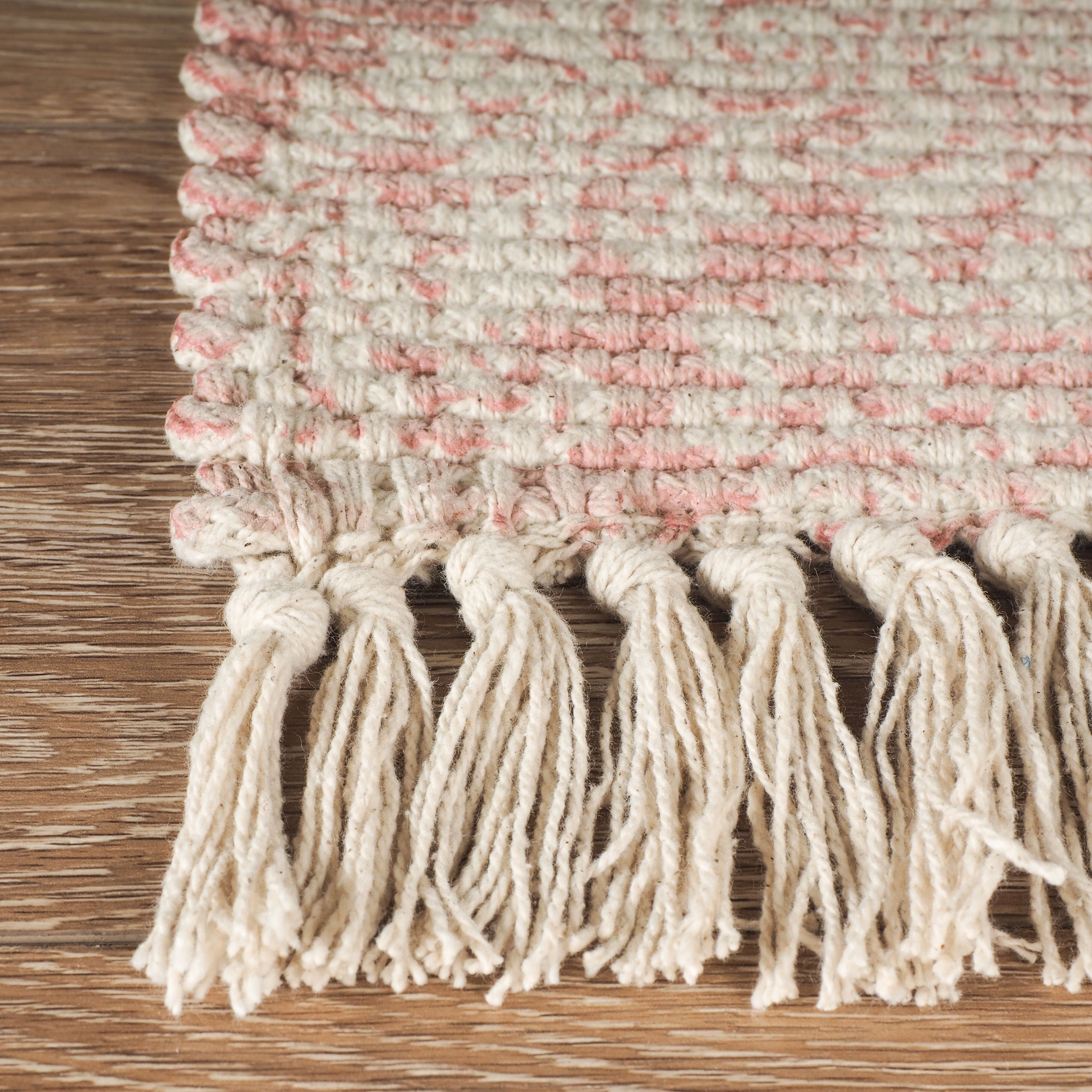 Aditya Motif Pink Cotton Rug 150x90cm (5x3 Feet) - Soft Bohemian Style Area Rug for Living Room, Bedroom & Nursery Decor
