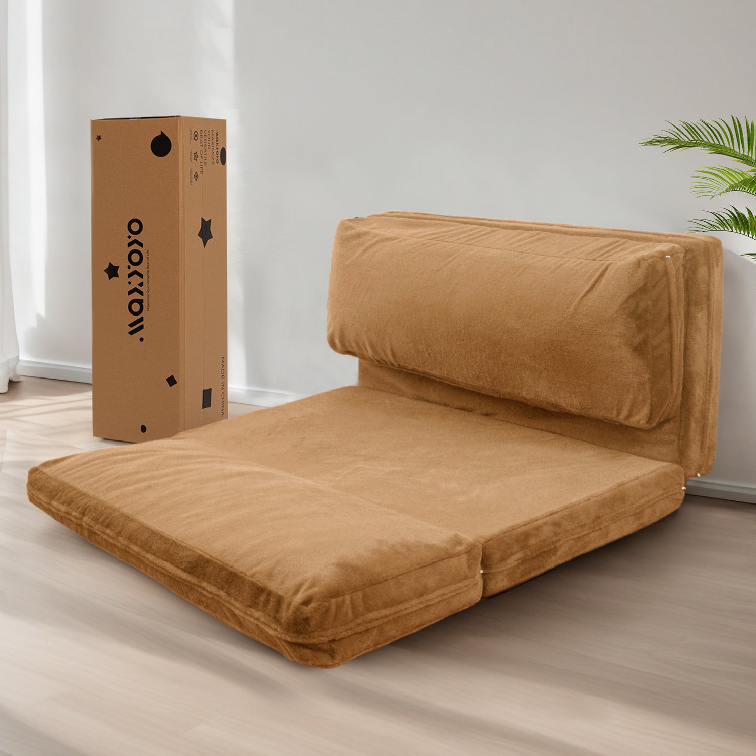 MAXYOYO Foldable Bean Bag Sofa Bed - Extra Thick Multi-Functional Floor Lounger with Washable Faux Fur Cover (Brown) - Perfect for Living Rooms, Dorms & Game Rooms