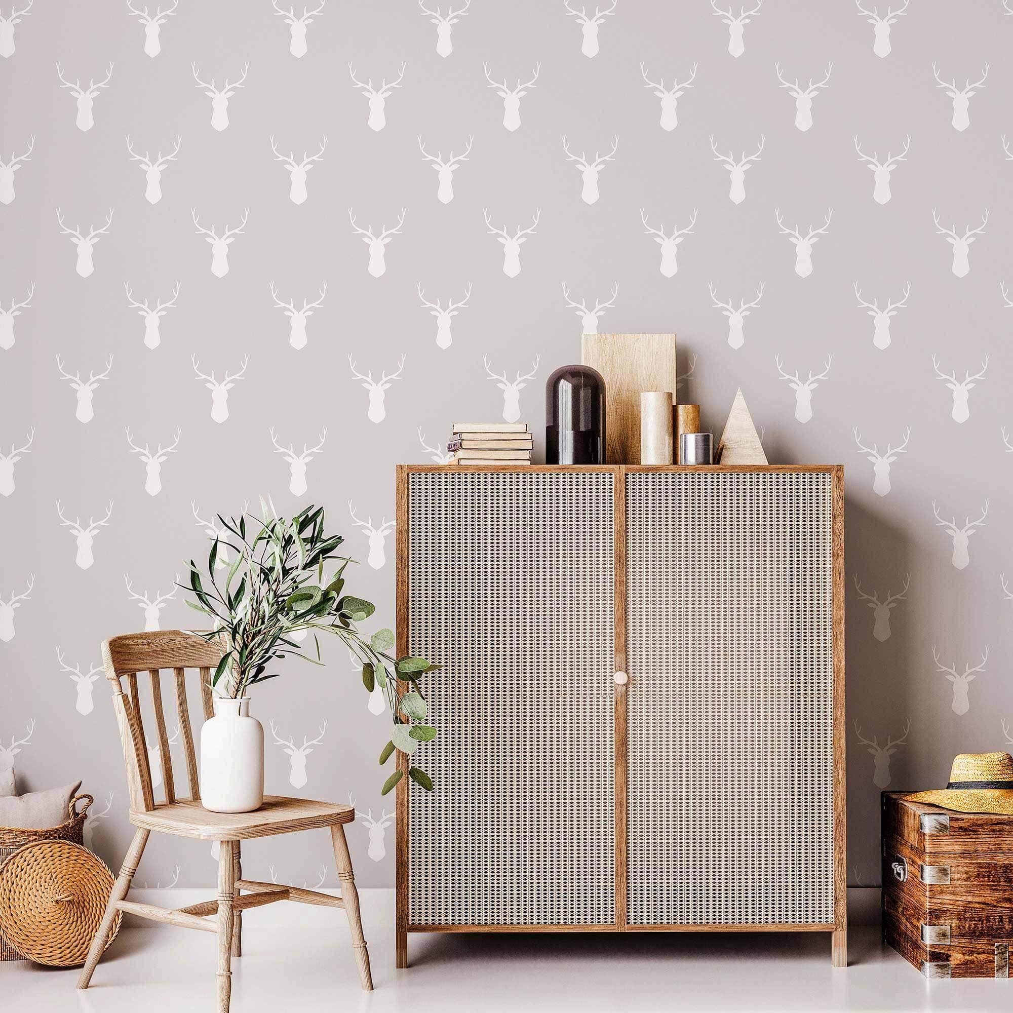 Grey Reindeer Peel and Stick Removable Wallpaper 8266 - Self-Adhesive Holiday Decoration for Bedroom, Nursery, and Living Room Walls - Perfect for Christmas Home Decor