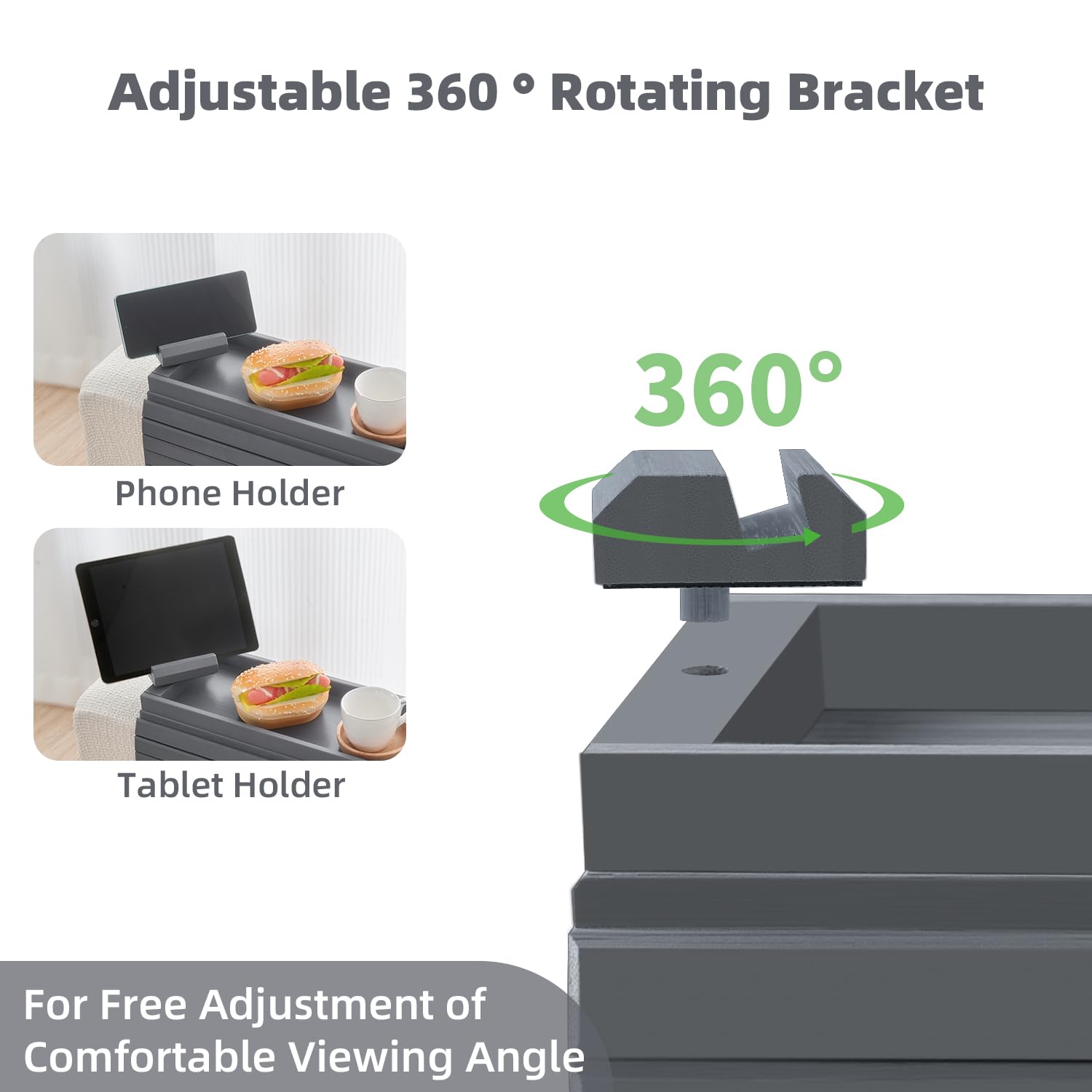 360° Rotating Bamboo Sofa Arm Tray - Foldable Side Table with Cup Holder for Snacks & Drinks - Perfect for Living Room Relaxation
