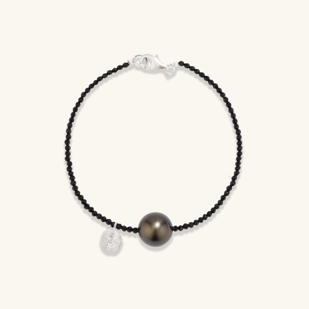 Elegant Black Spinel & Tahitian Pearl Bracelet for Women | Handmade Jewelry Gift for Wedding, Anniversary & Special Occasions