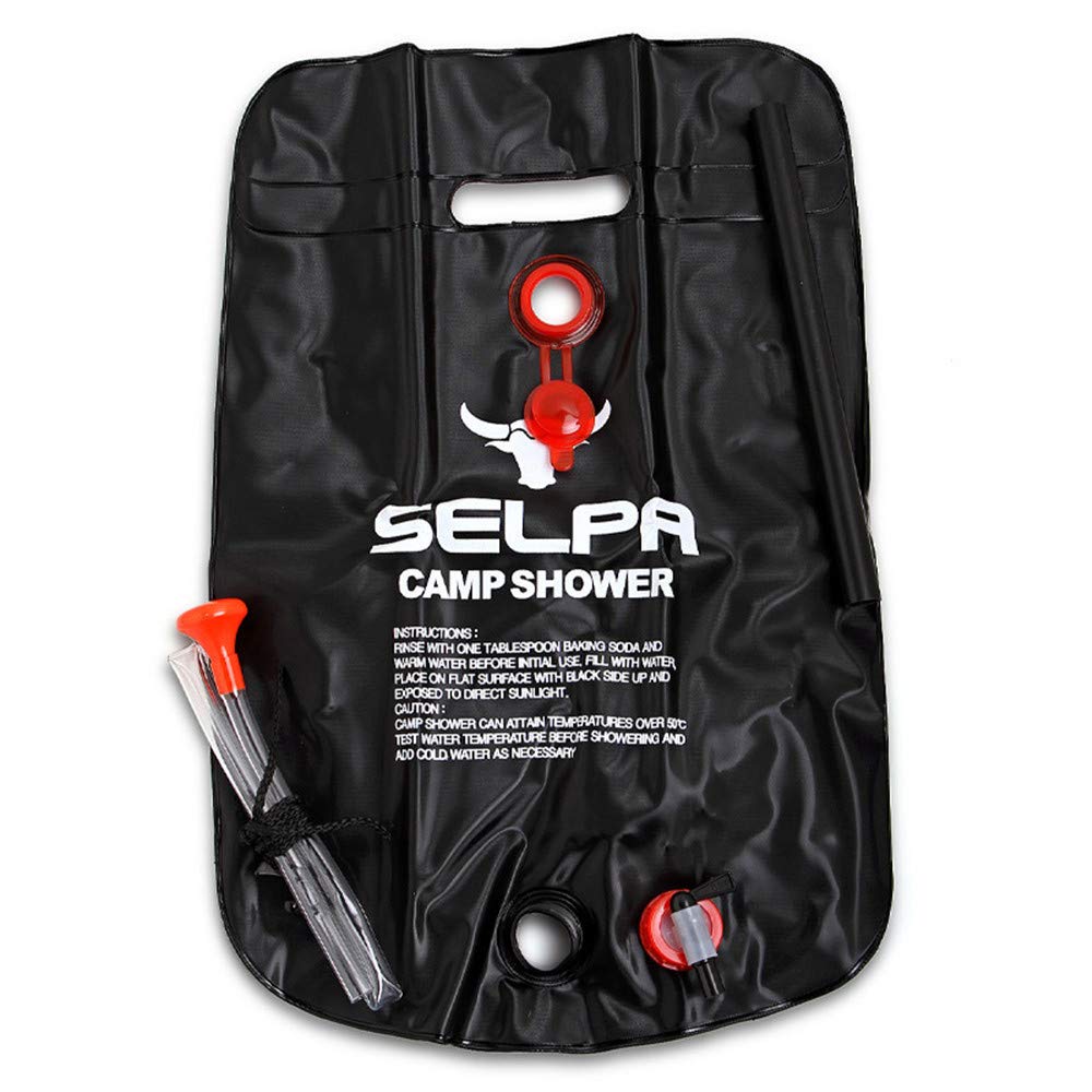 DOMENRY 10L Solar Powered Portable Camping Shower Bag - Outdoor Hiking Shower with Heating Function for Camping, Beach & Emergency Use (Black)