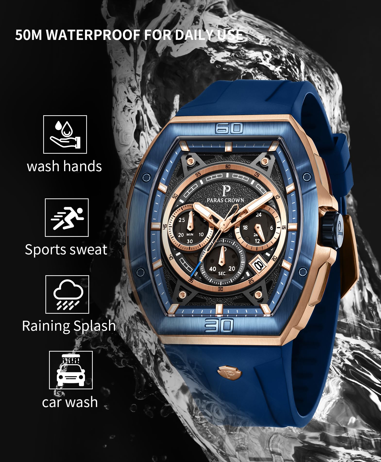 Luxury Tonneau Quartz Watch for Men - Japanese Movement, Waterproof Sports Watch - Perfect for Gifting, Business, and Outdoor Activities