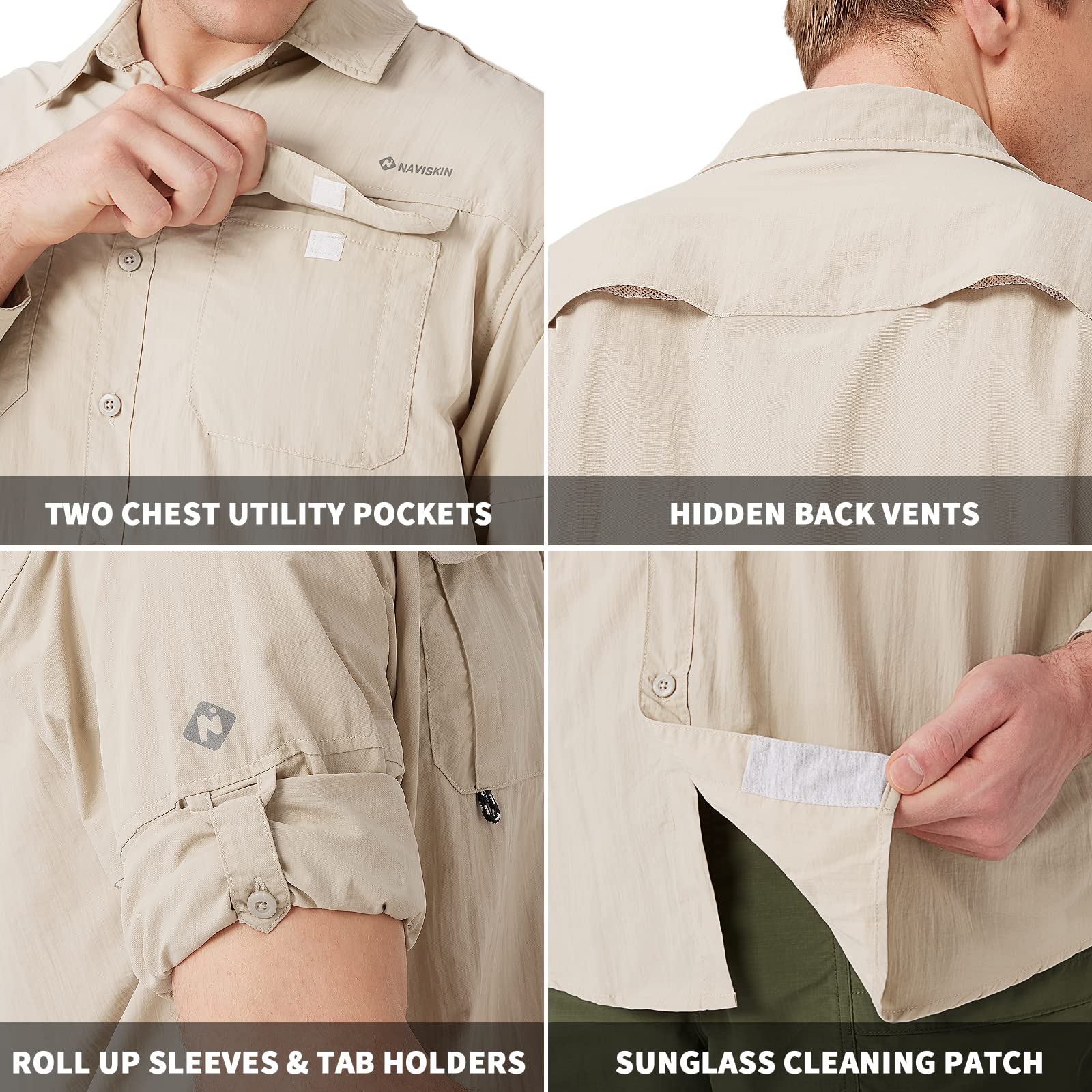 NAVISKIN UPF 50+ Men's Sun Protection Fishing Shirt - Long Sleeve UV Shirt for Fishing, Hiking, Travel & Camping - Lightweight Quick-Dry Outdoor Performance Shirt for Sun Safety