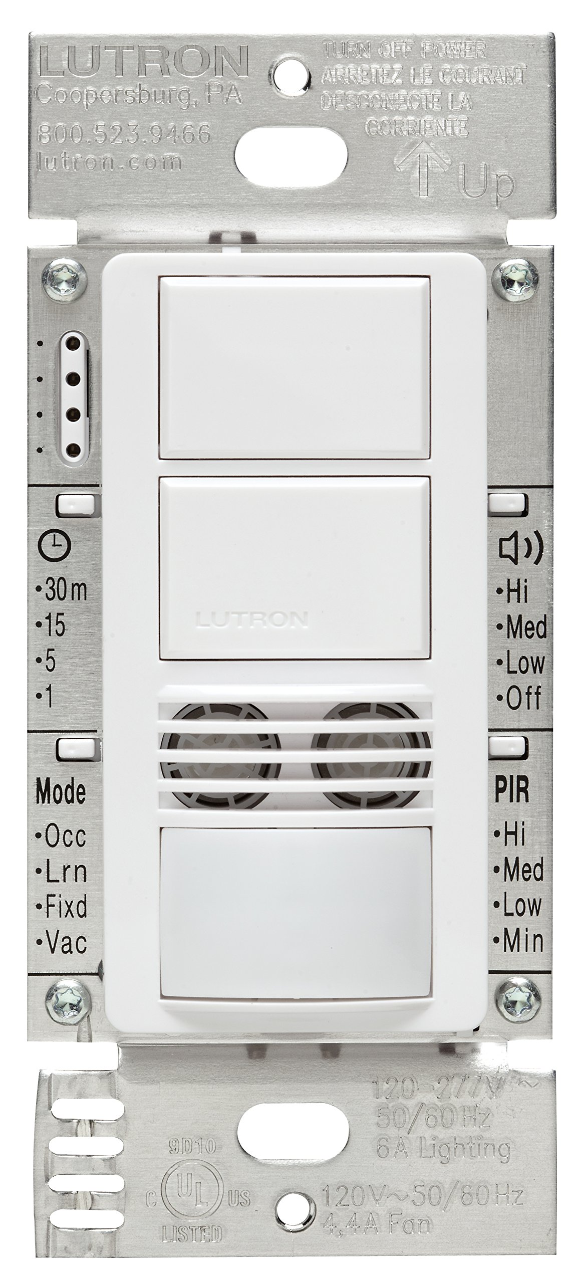 Lutron Maestro MS-B202-WH White Dual Tech Occupancy Sensor Switch - 6 Amp, 3-Way/Multi-Location, Neutral Wire Required - Perfect for Home, Office & Commercial Lighting Automation