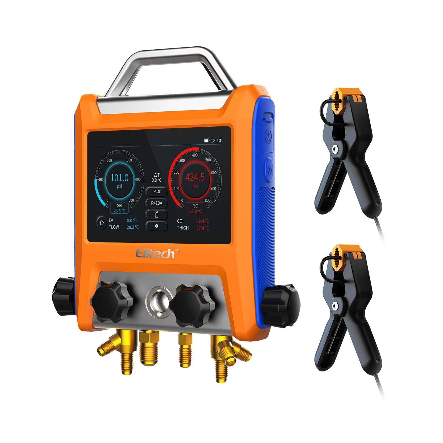 Elitech EMG-40V Digital HVAC Manifold Gauge with Hoses & Sensors - for AC Refrigerant Charging