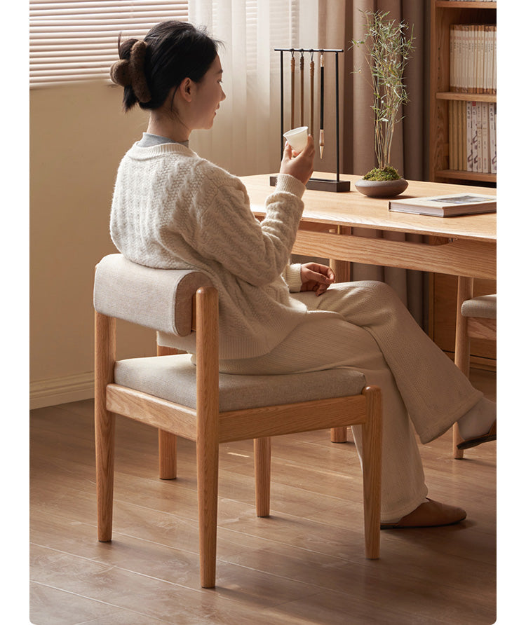 Solid Oak Wood Low Back Small Dining Chair - Modern Kitchen & Breakfast Nook Seating - Perfect for Small Spaces & Compact Dining Areas