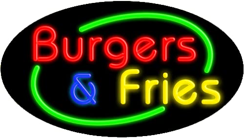 Vintage Burgers & Fries Glass Neon Sign #14502 - Handcrafted in USA | Perfect for Diner, Bar, and Retro Home Decor