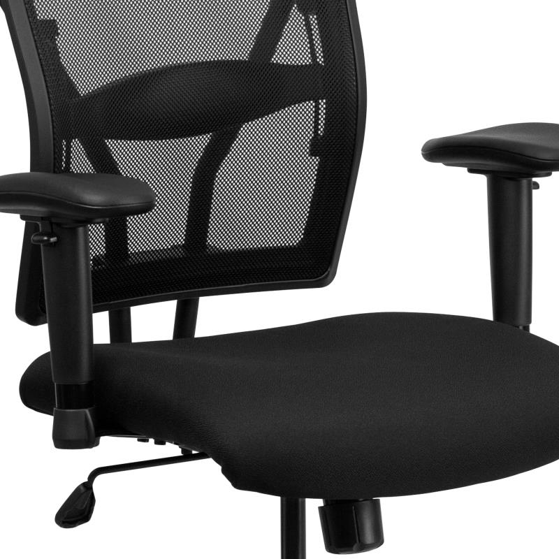 FLASH HERCULES Series Big & Tall 400 lb. Capacity Black Mesh Ergonomic Drafting Chair with Adjustable Arms - Perfect for Office, Gaming, and Home Workspaces