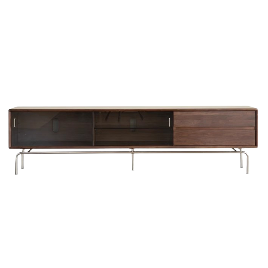 Modern Black Walnut Solid Wood TV Stand - Stylish Entertainment Center for Living Room, Bedroom & Home Theater Setup