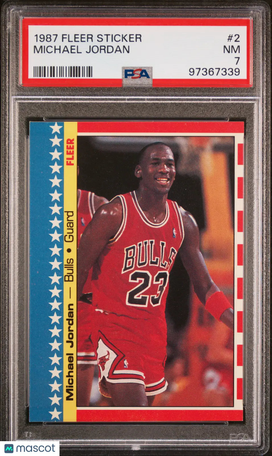 1987 Fleer Sticker Michael Jordan 2nd Year PSA 7 #2 - Rare Vintage Basketball Card for Collectors - Perfect for Display, Investment & Sports Memorabilia Collections