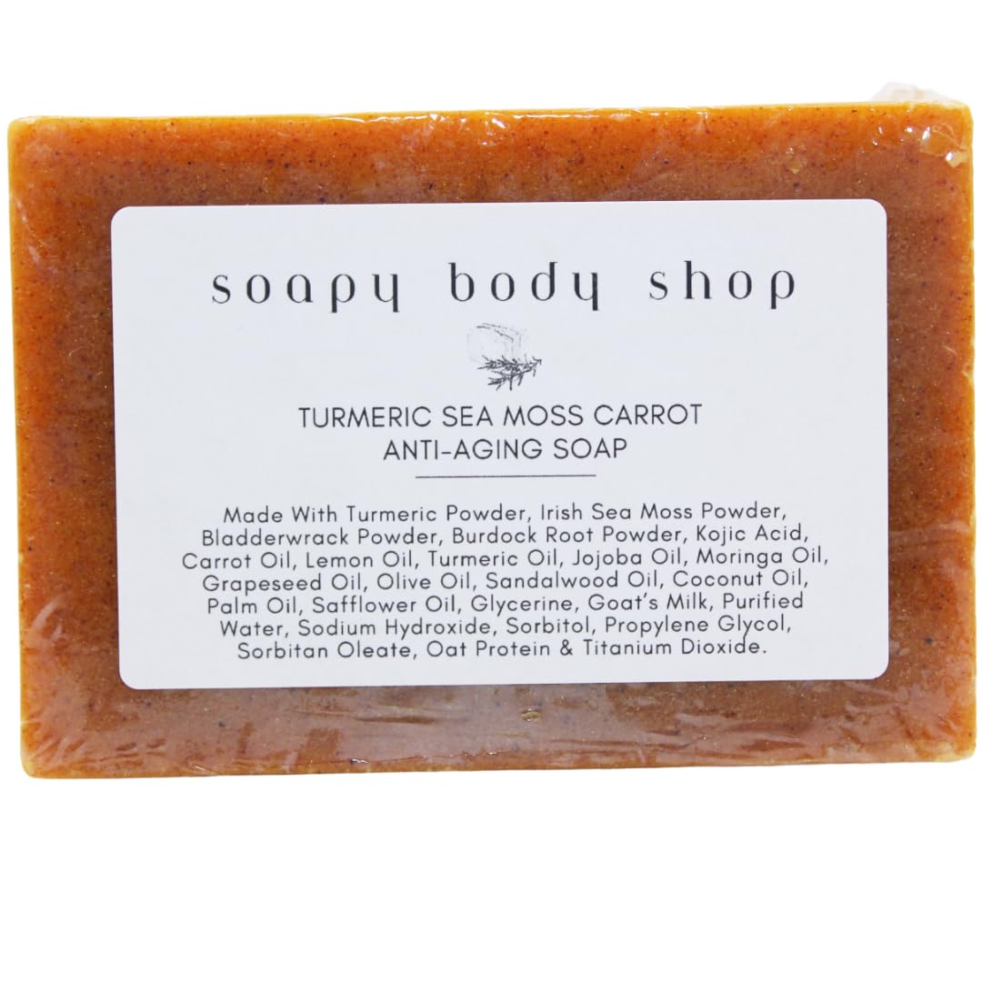 Turmeric Sea Moss & Kojic Acid Soap Bar for Dark Spots - Brightening, Anti-Aging Face & Body Soap with Bladderwrack & Burdock Root - Irish Sea Moss Soap for Glowing Skin - Ideal for Daily Skincare Routine & Acne Treatment (1 Pack)
