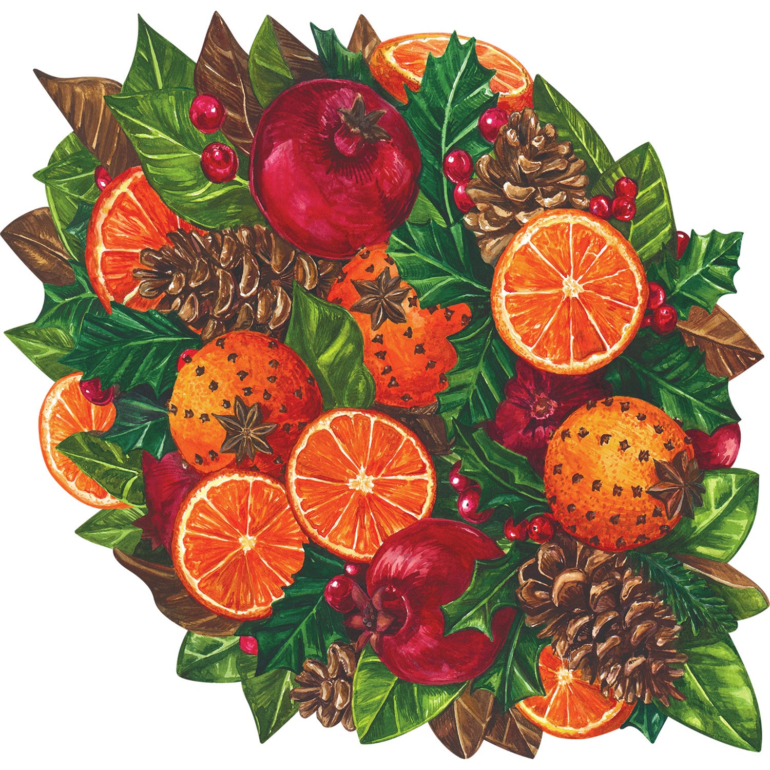Winter Citrus Die-Cut Placemats - Set of 6 Waterproof Vinyl Table Mats for Holiday Dining, Christmas Decor & Kitchen Decorations - Perfect for Dinner Parties, Family Gatherings & Festive Tablescapes