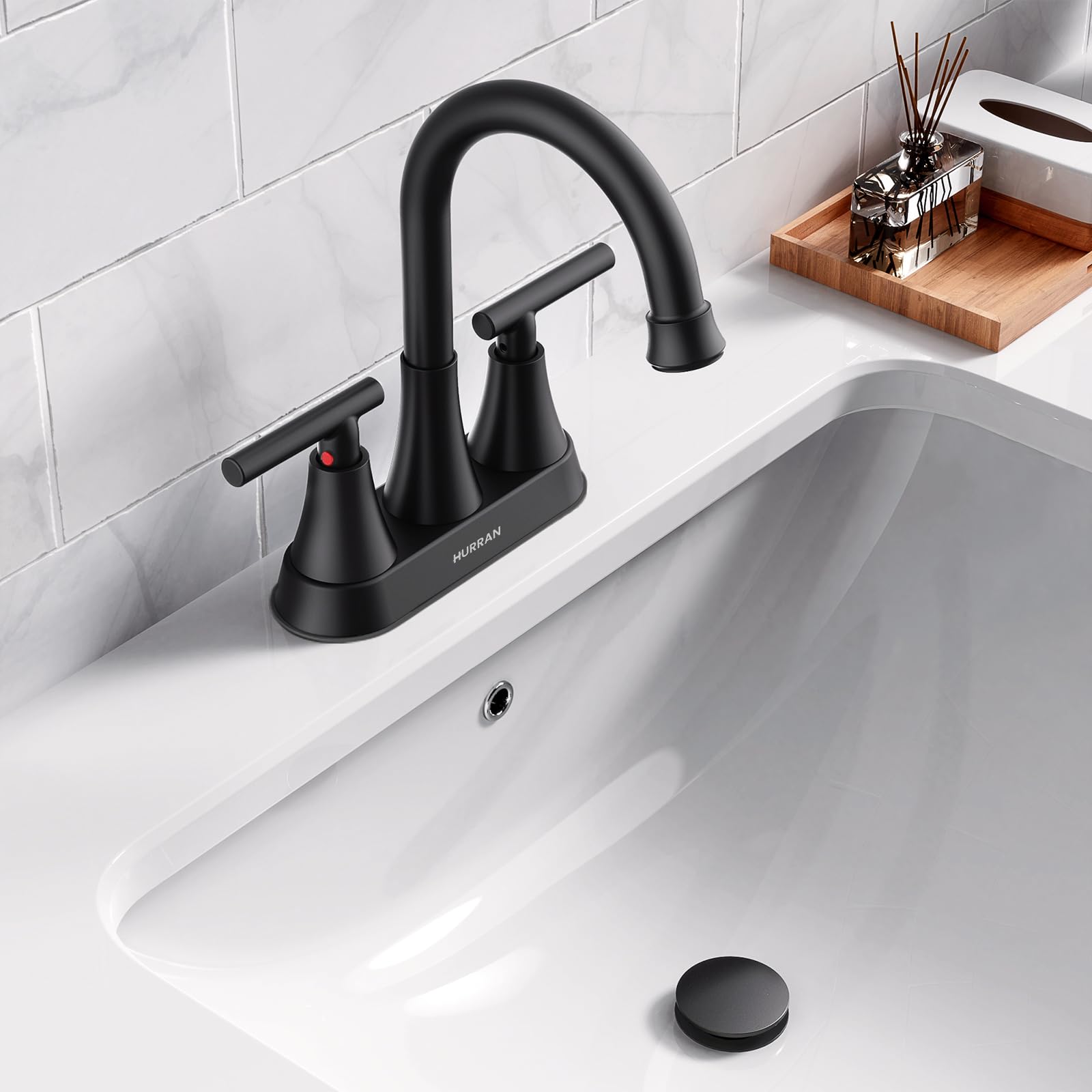 Matte Black Bathroom Sink Drain with Overflow - Anti-Clog Hair Catcher for Vanity Vessel Sinks