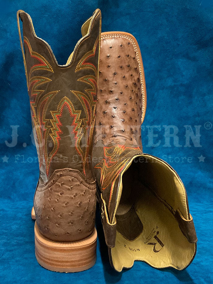 Premium R.Watson RW4508 Men's Full Quill Ostrich Leather Cowboy Boots in Tobacco Bark - Perfect for Western Rides, Country Music Festivals & Ranch Work