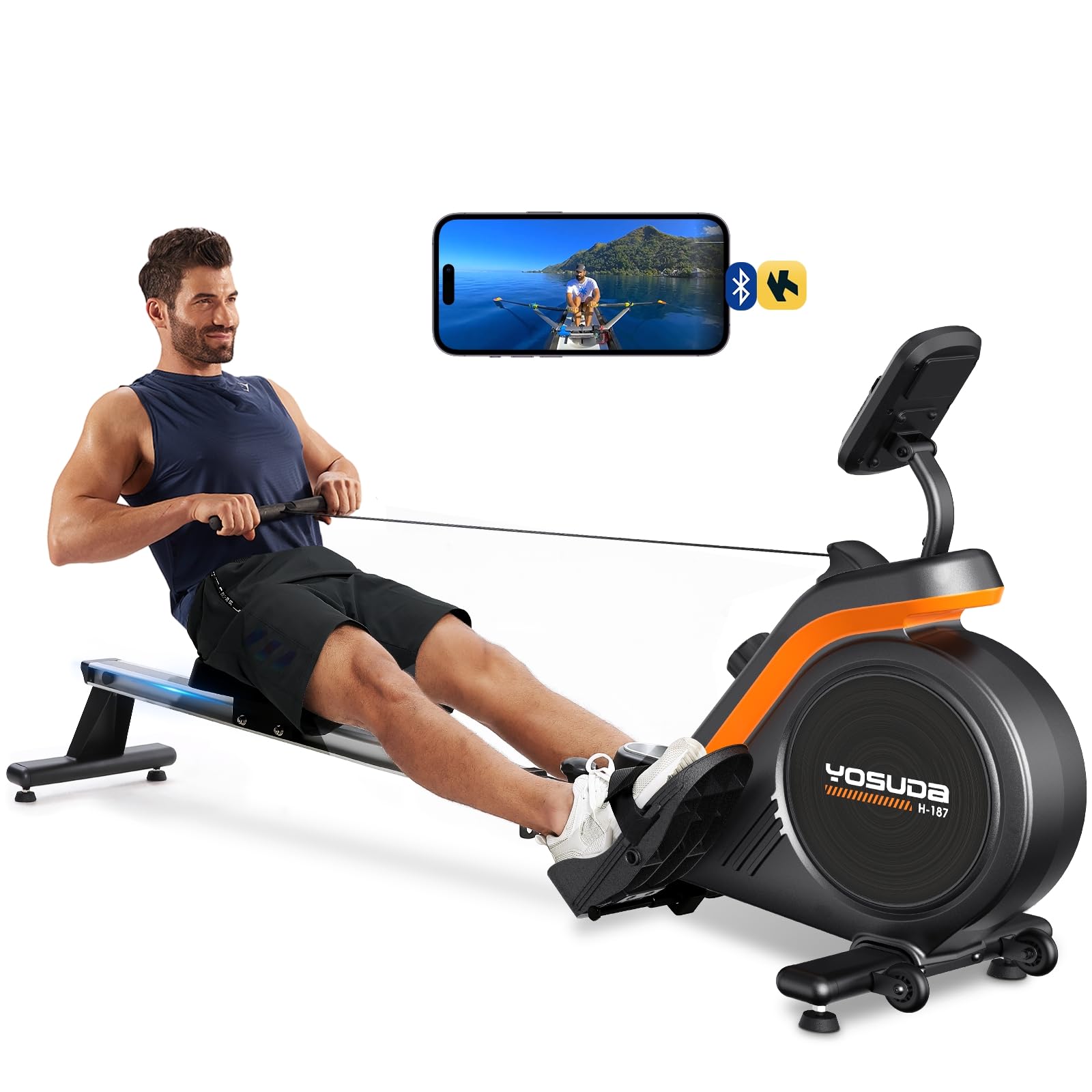YOSUDA Magnetic/Water Rowing Machine 350 LB Weight Capacity - Foldable Rower for Home Gym with Bluetooth, App Connectivity, Tablet Holder & Comfortable Seat Cushion | Perfect for Full-Body Workout, Cardio Training & Small Space Fitness