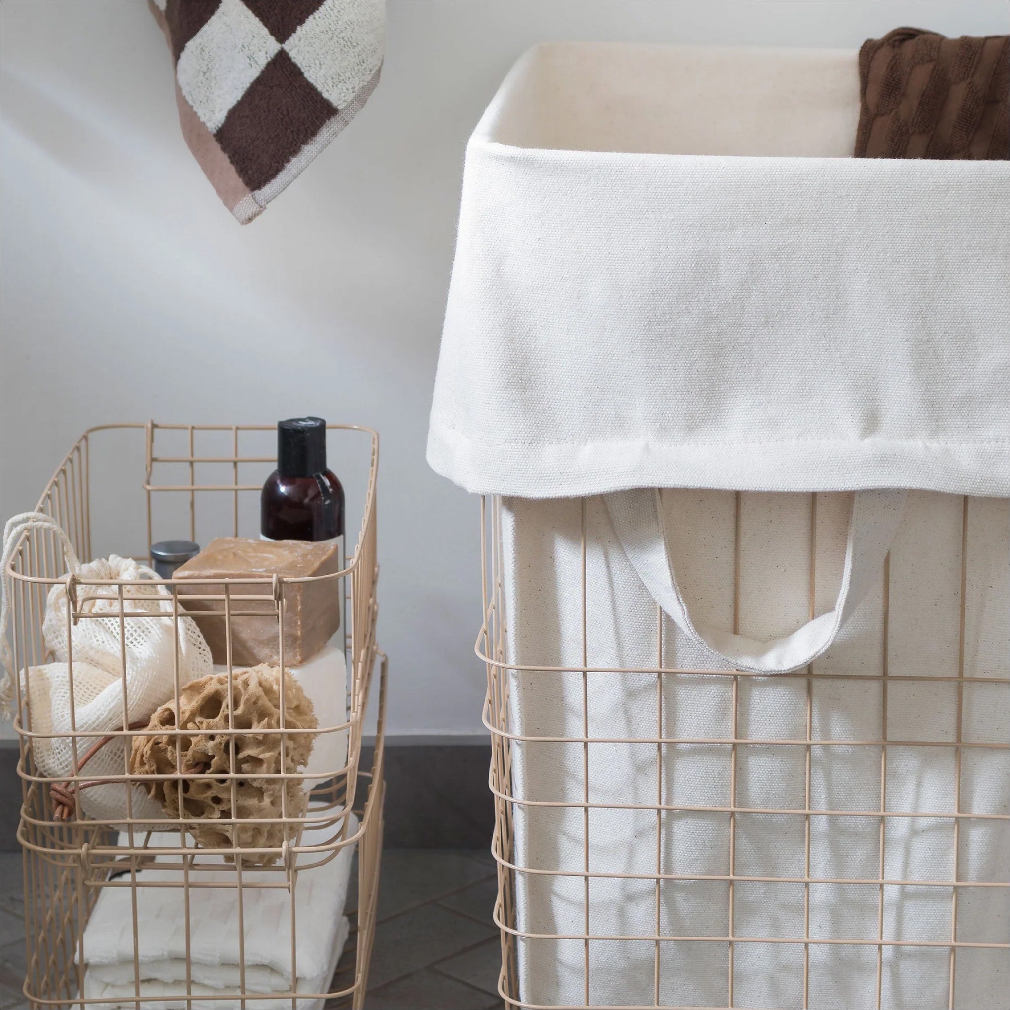 METTE DITMER Large Laundry Basket with Canvas Bag - 50cm Tall, Sand Color | Perfect for Bedroom, Bathroom & Laundry Room Organization