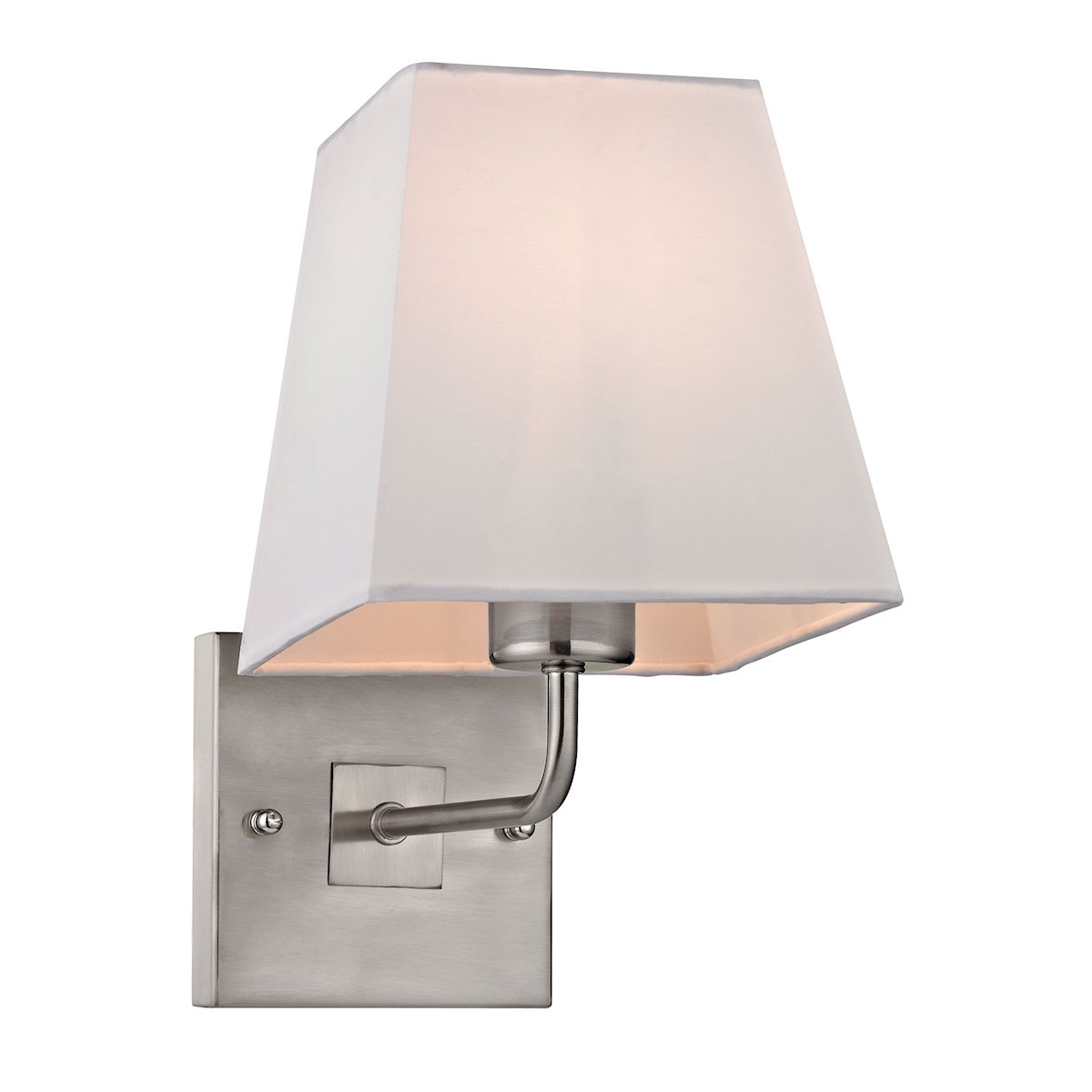 Beverly 1-Light Brushed Nickel Wall Sconce with White Fabric Shade - Perfect for Bedroom, Living Room & Hallway Lighting